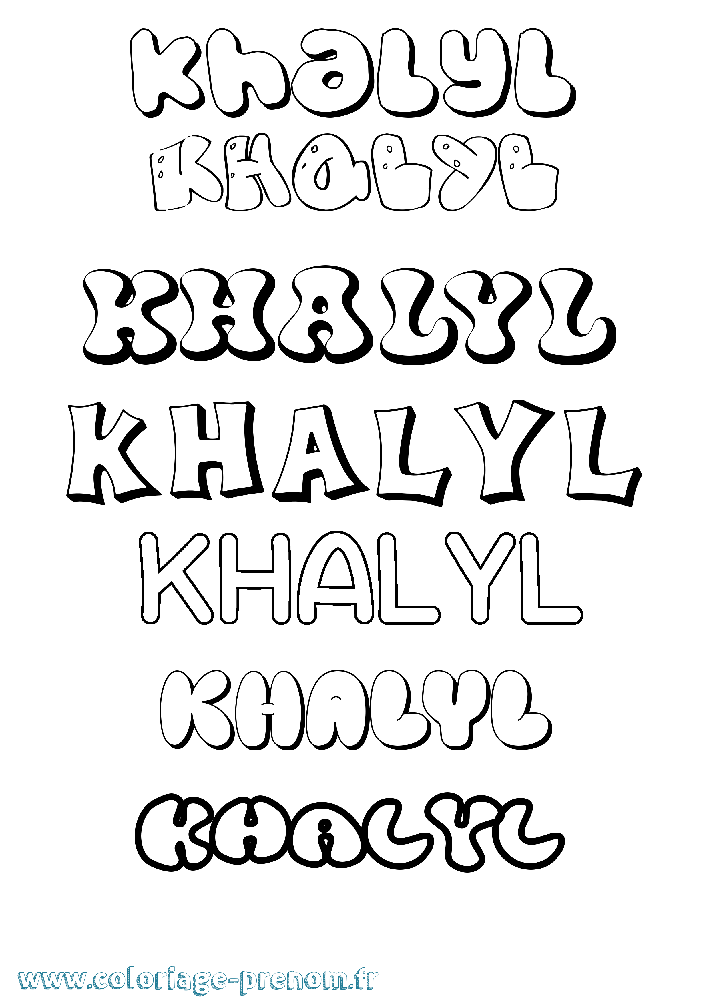 Coloriage Khalyl Bubble Coloriage prénom Khalyl Bubble