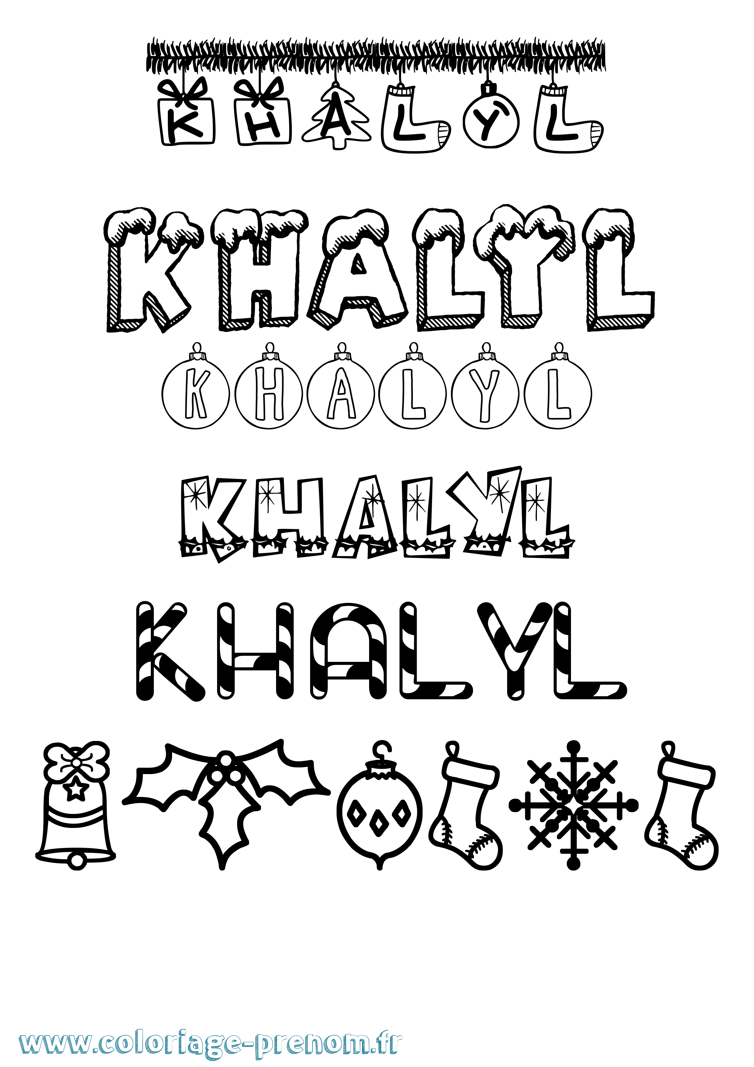 Coloriage Khalyl Noël Coloriage prénom Khalyl Noël