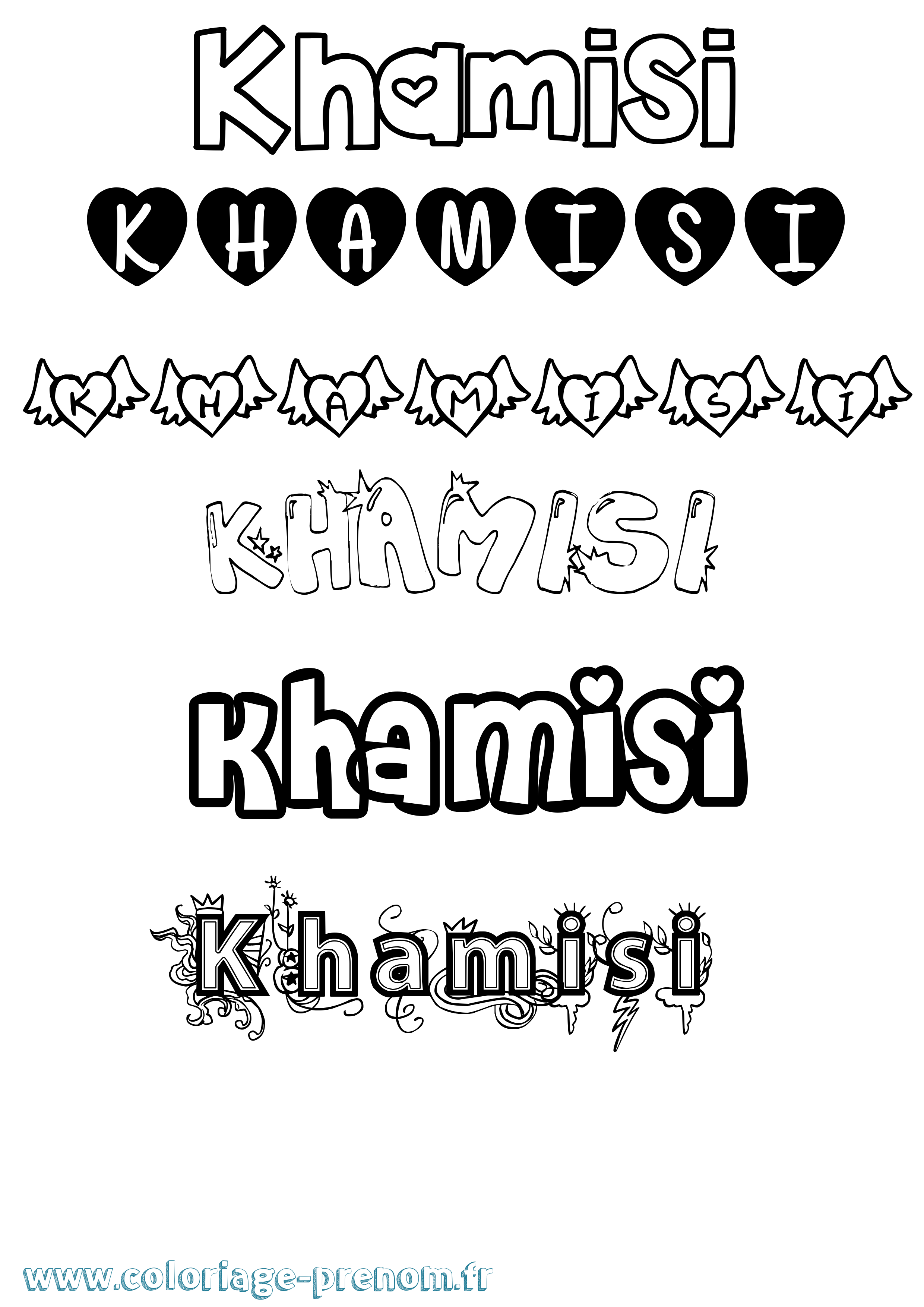Coloriage Khamisi Girly Coloriage prénom Khamisi Girly