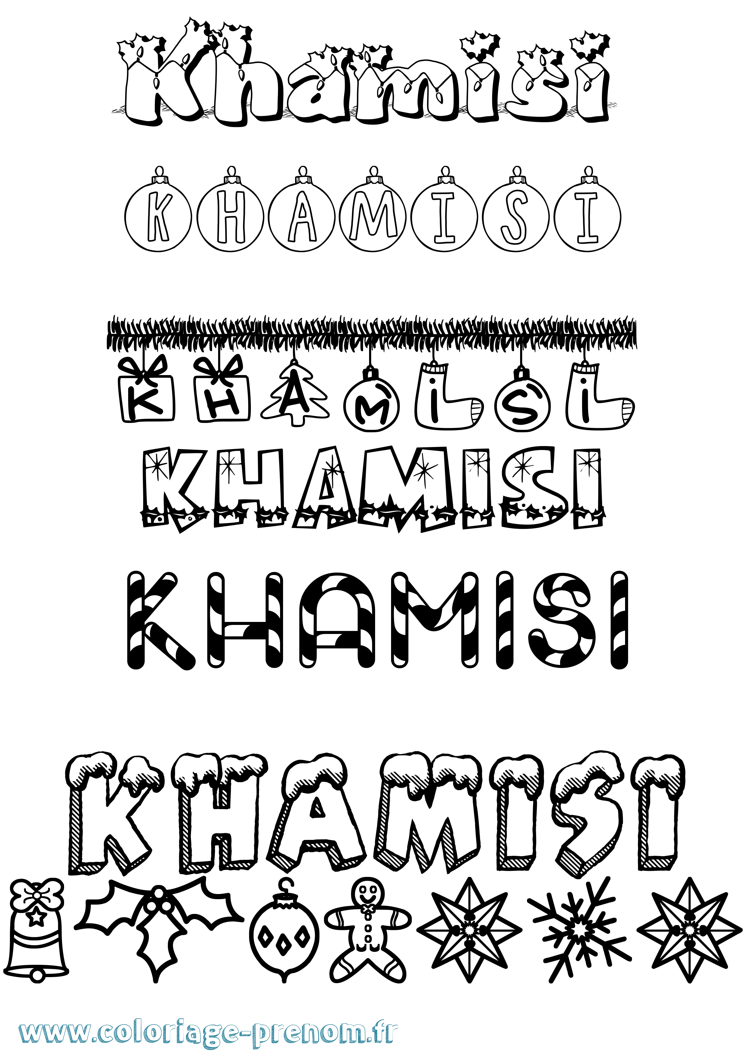 Coloriage Khamisi Noël Coloriage prénom Khamisi Noël