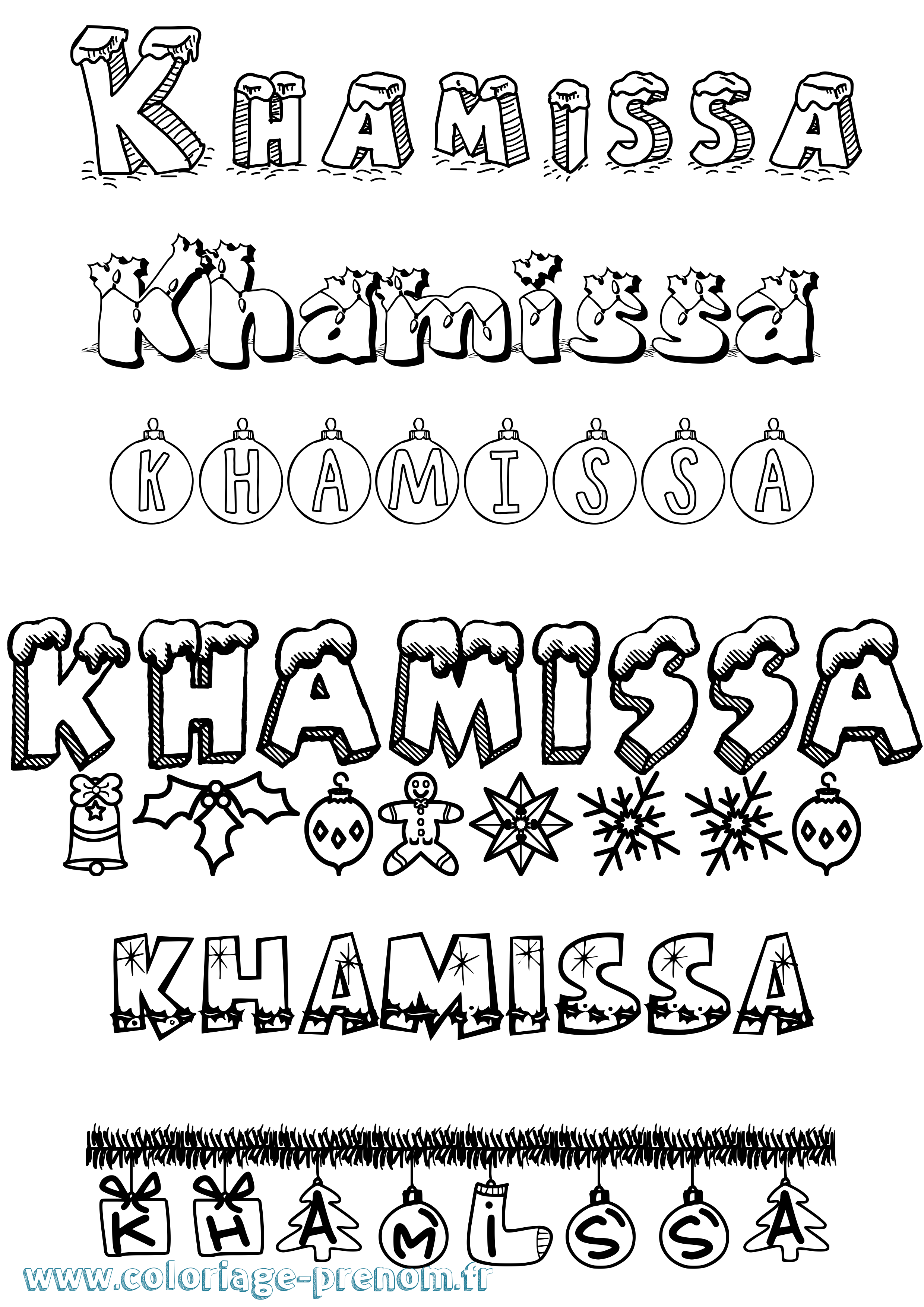 Coloriage Khamissa Noël Coloriage prénom Khamissa Noël