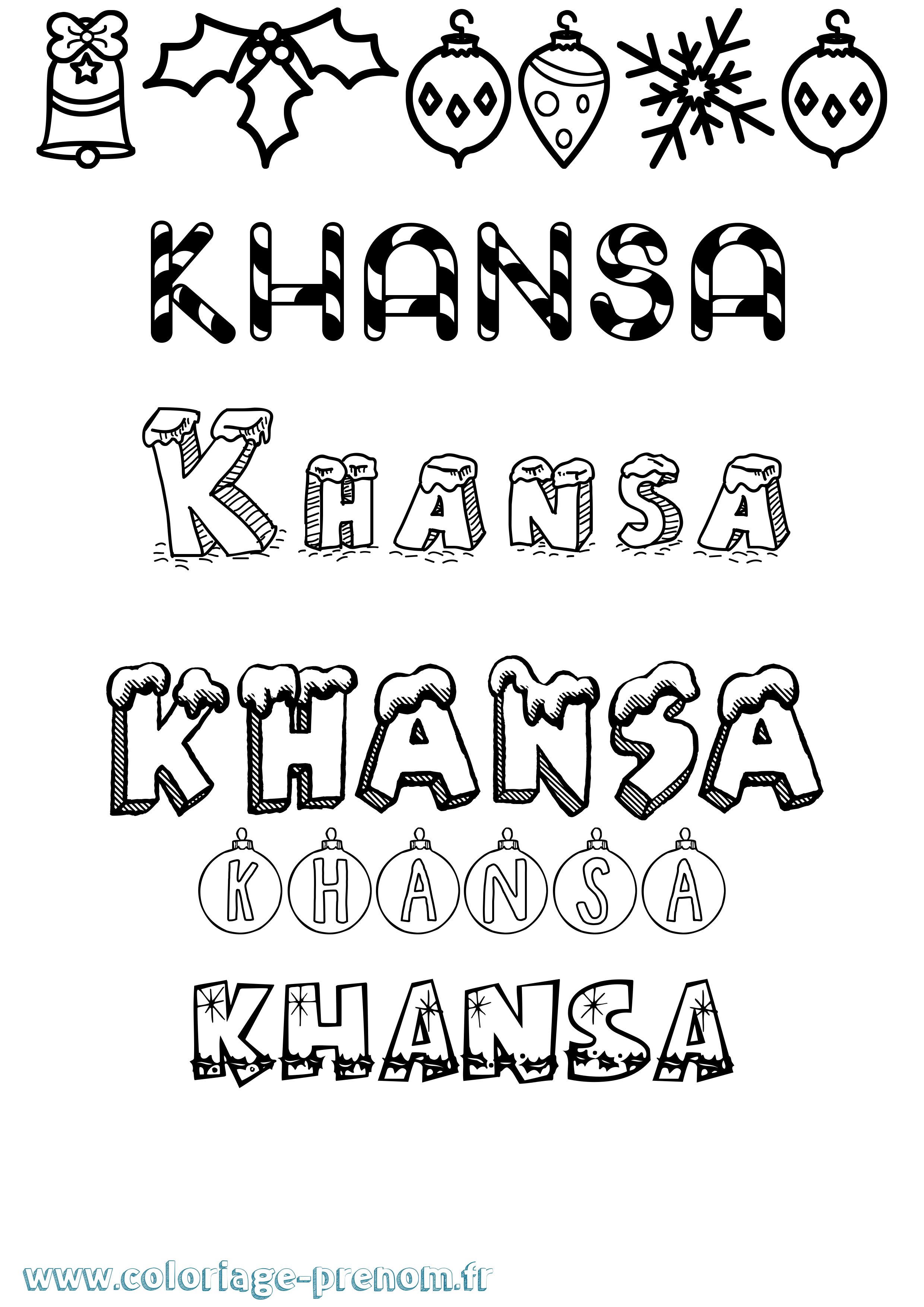 Coloriage Khansa Noël Coloriage prénom Khansa Noël