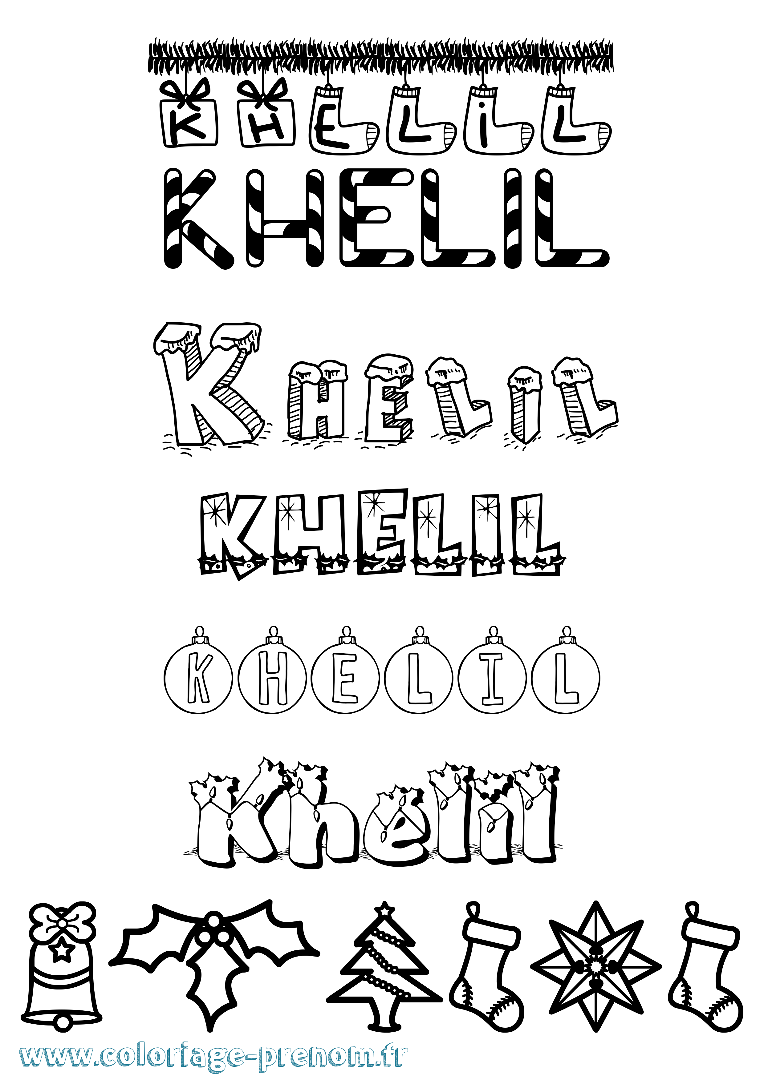 Coloriage Khelil Noël Coloriage prénom Khelil Noël