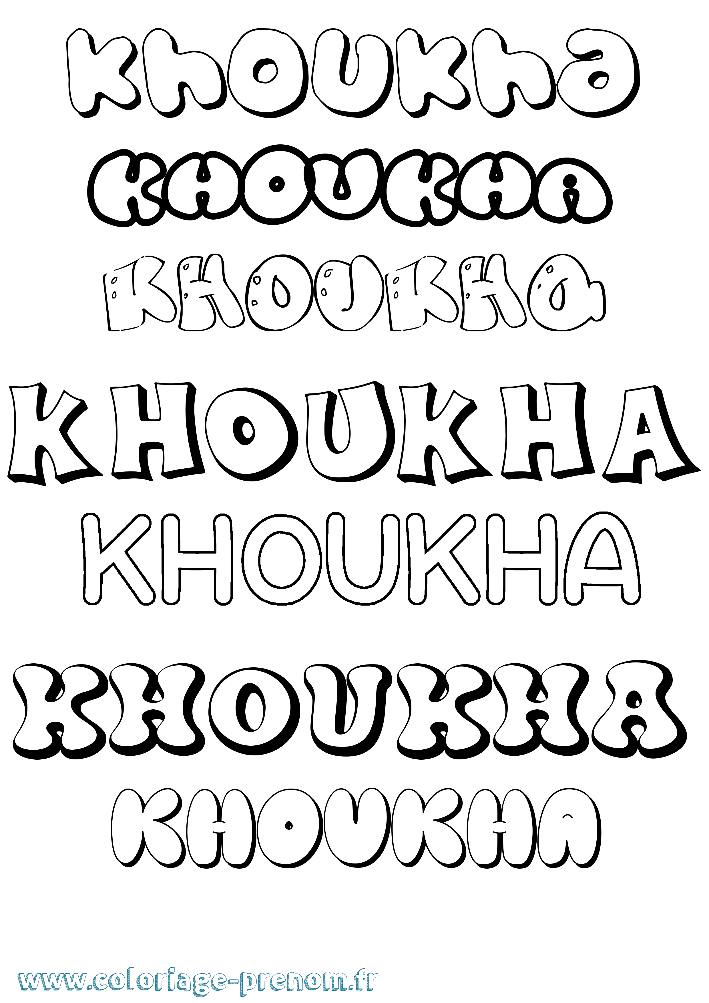 Coloriage Khoukha Bubble Coloriage prénom Khoukha Bubble