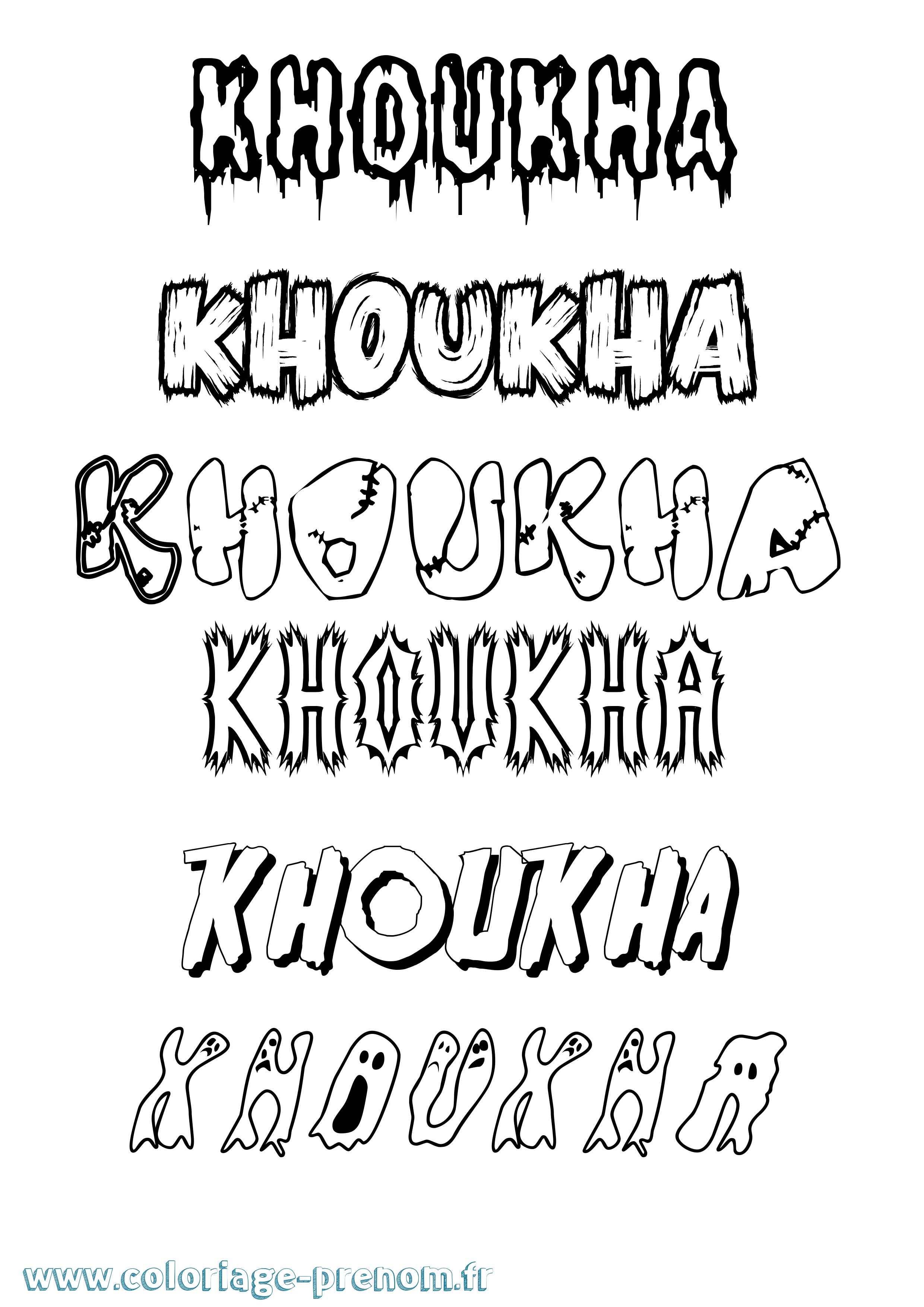 Coloriage Khoukha Frisson Coloriage prénom Khoukha Frisson