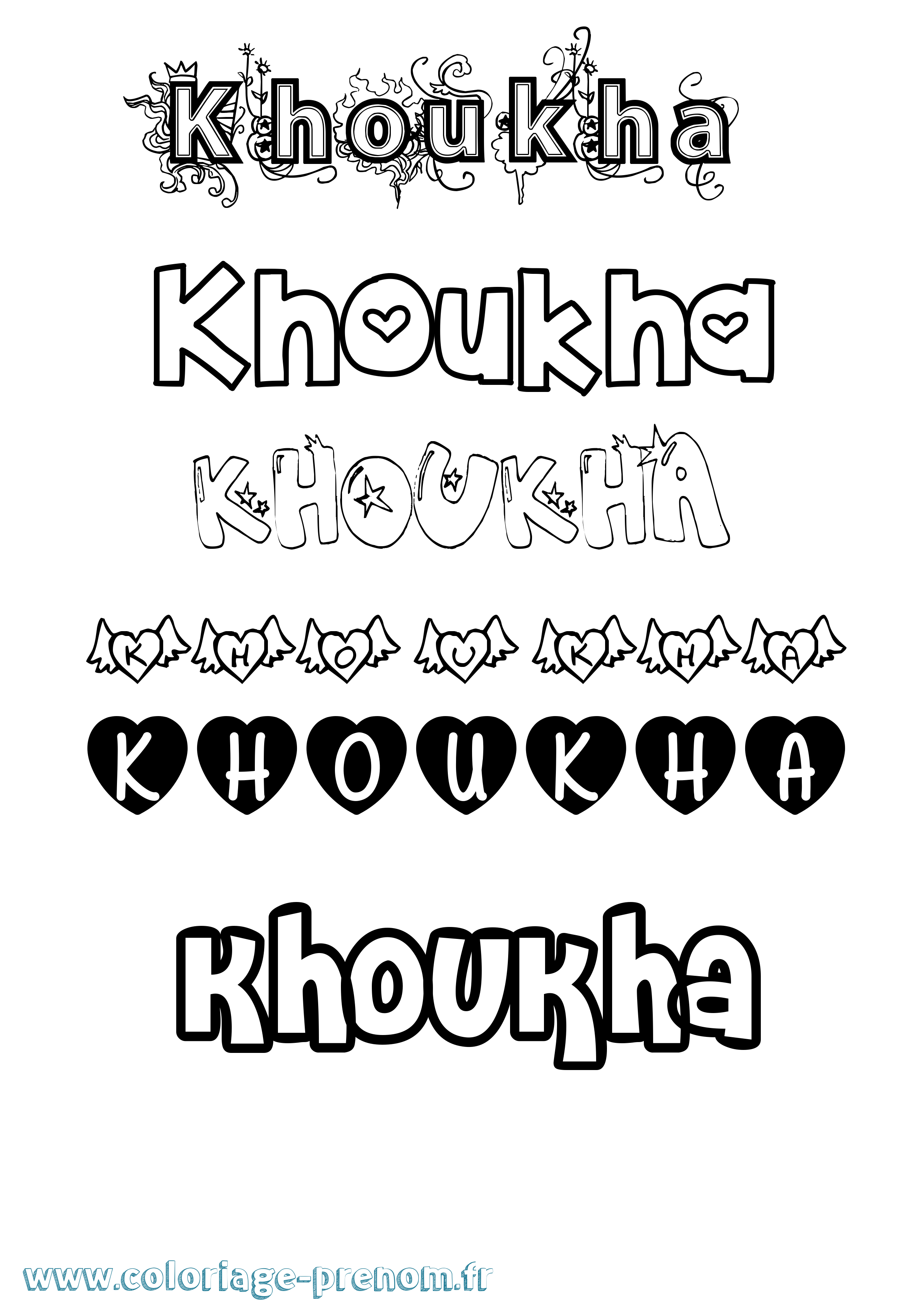 Coloriage Khoukha Girly Coloriage prénom Khoukha Girly