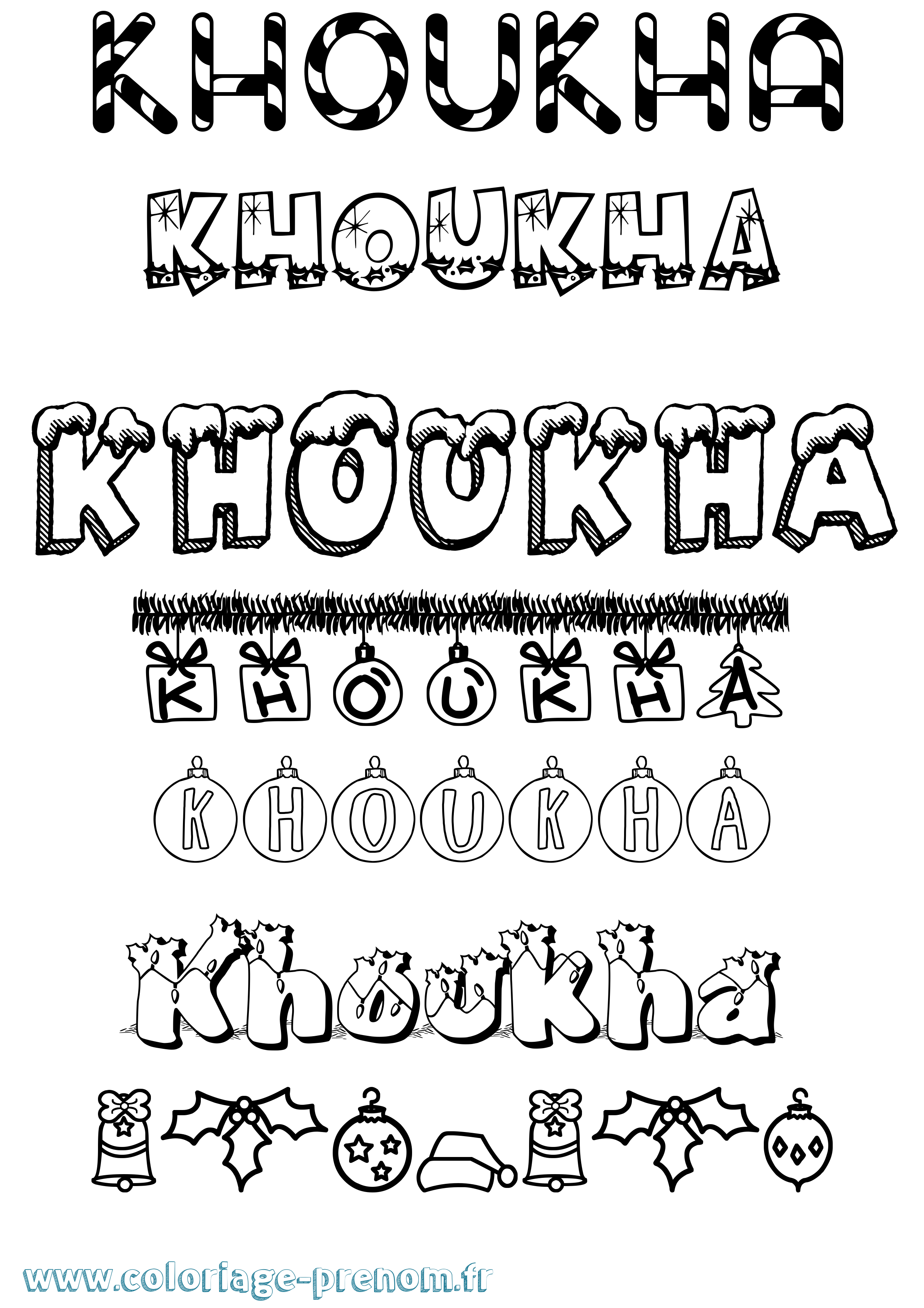 Coloriage Khoukha Noël Coloriage prénom Khoukha Noël