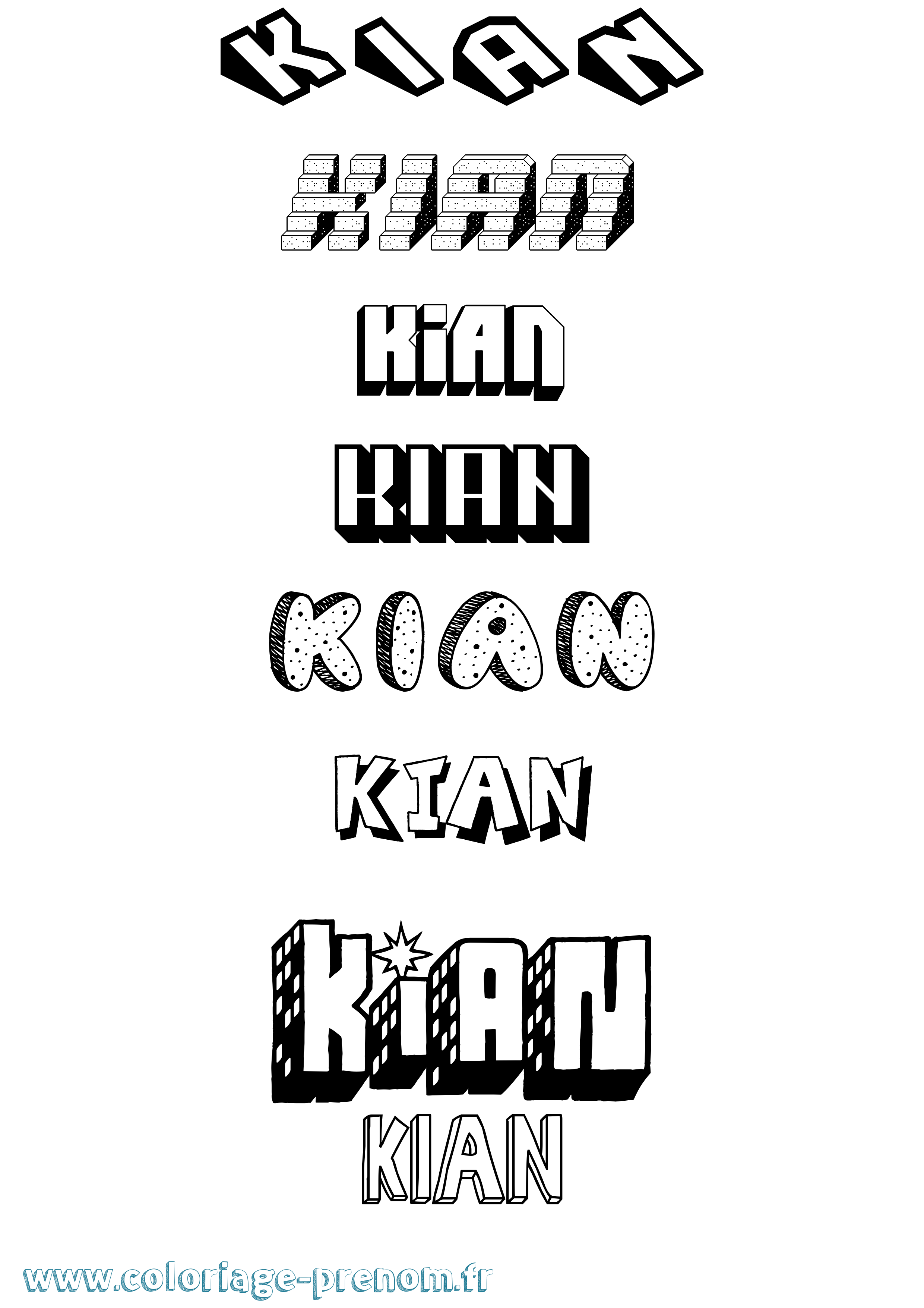 Coloriage Kian Effet 3D Coloriage prénom Kian Effet 3D
