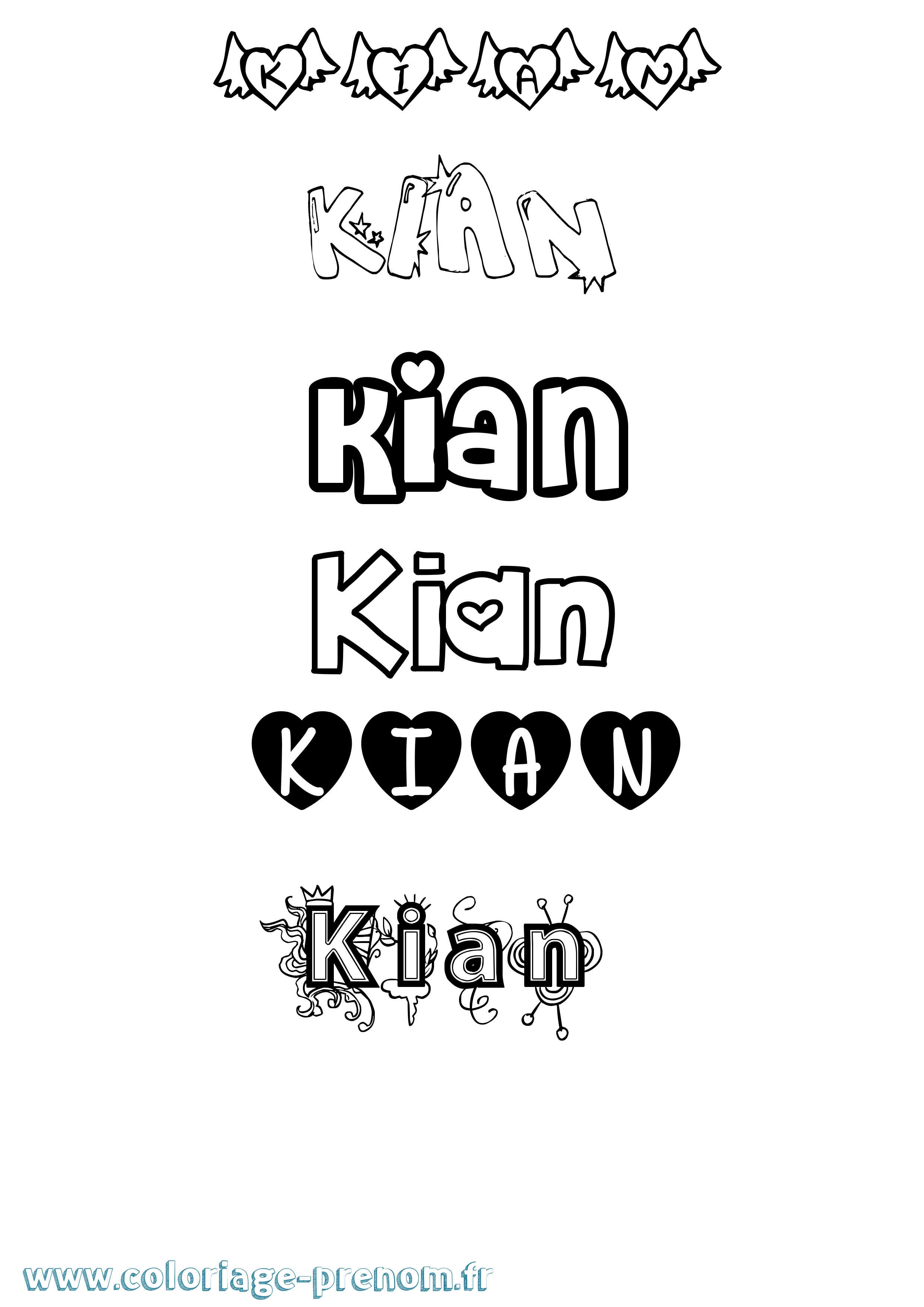 Coloriage Kian Girly Coloriage prénom Kian Girly