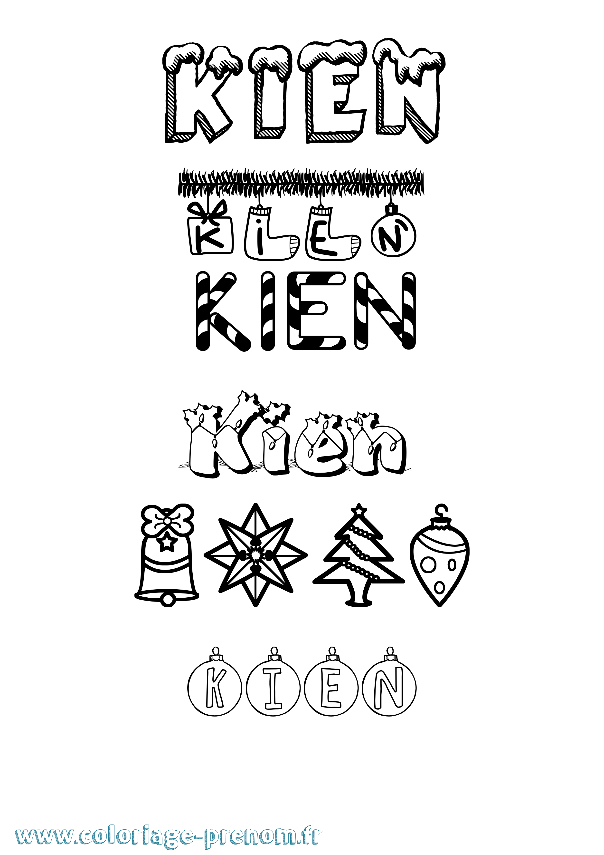 Coloriage Kien Noël Coloriage prénom Kien Noël