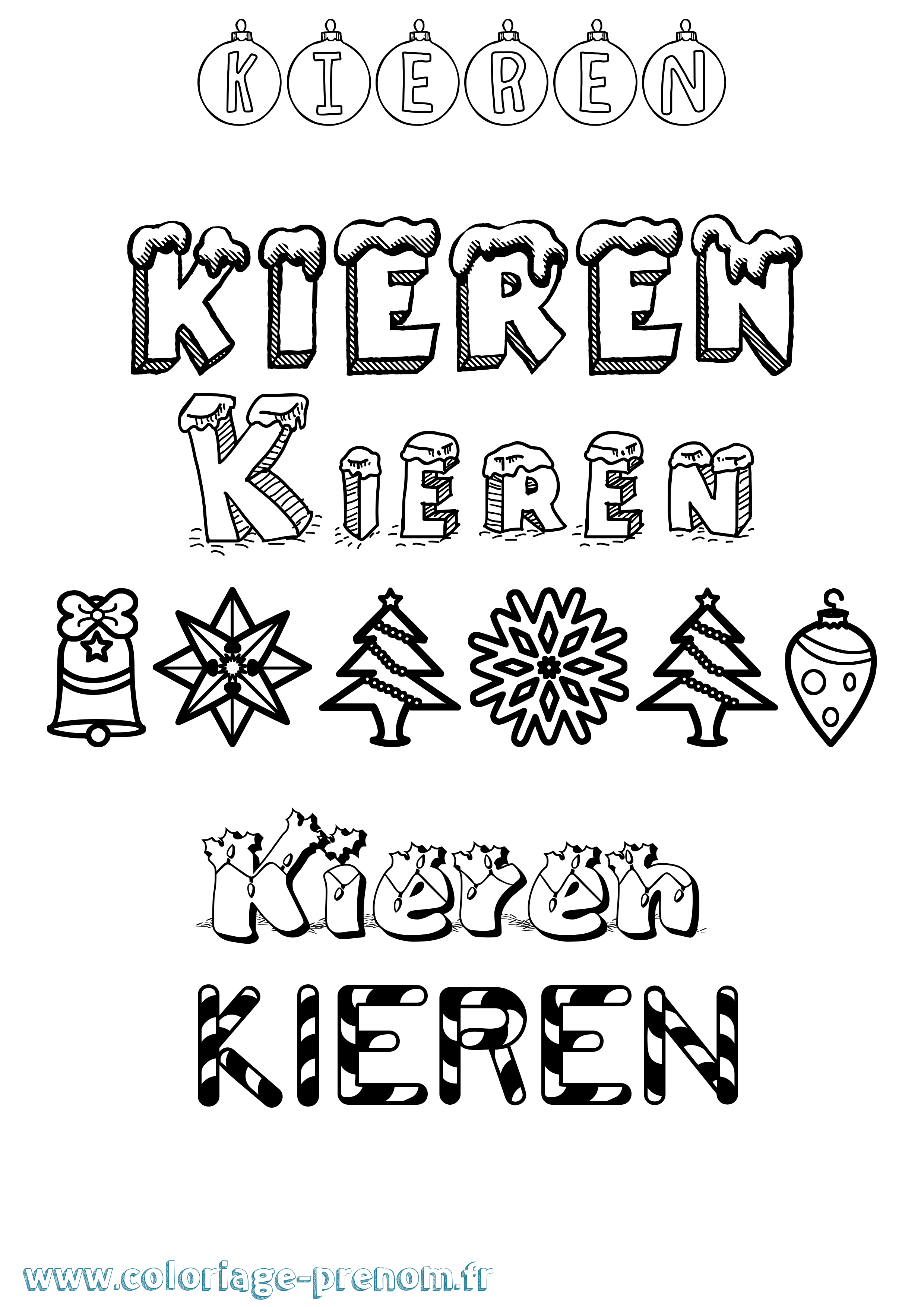 Coloriage Kieren Noël Coloriage prénom Kieren Noël