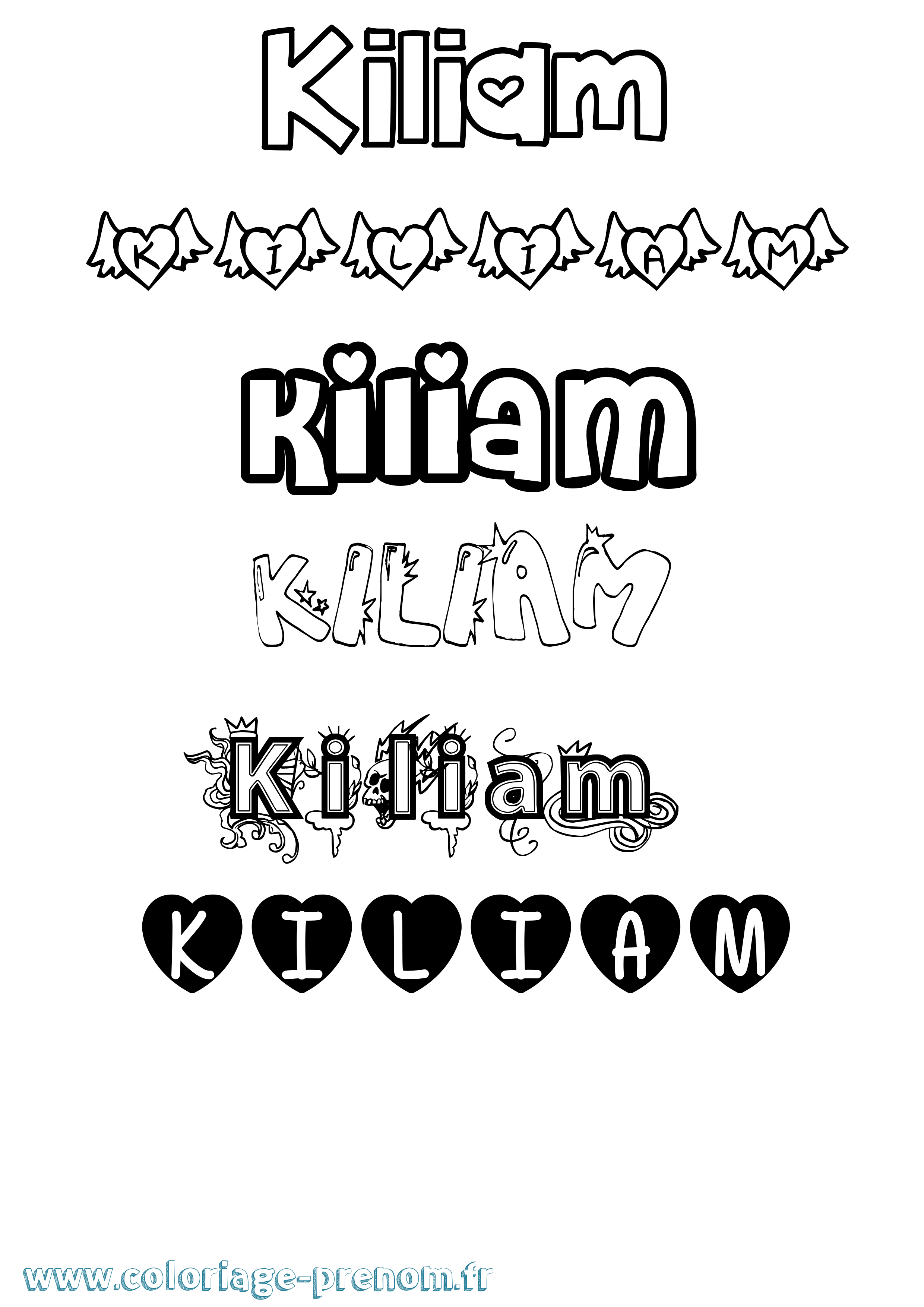 Coloriage Kiliam Girly Coloriage prénom Kiliam Girly
