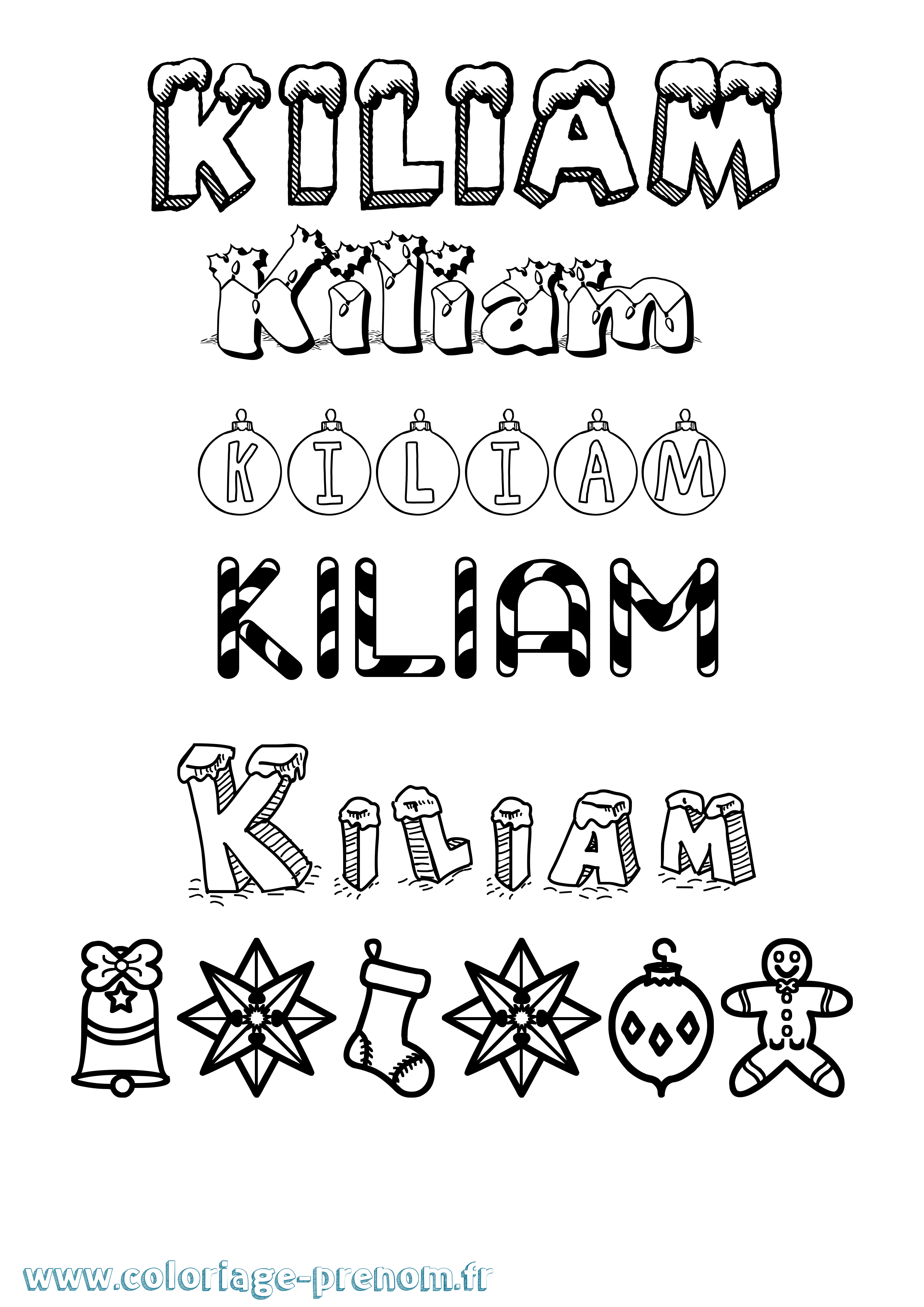 Coloriage Kiliam Noël Coloriage prénom Kiliam Noël