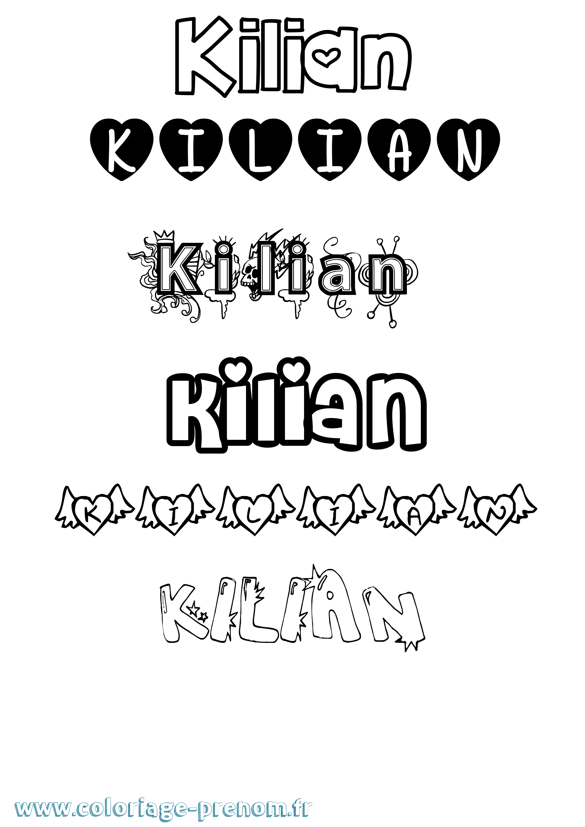 Coloriage Kilian Girly Coloriage prénom Kilian Girly