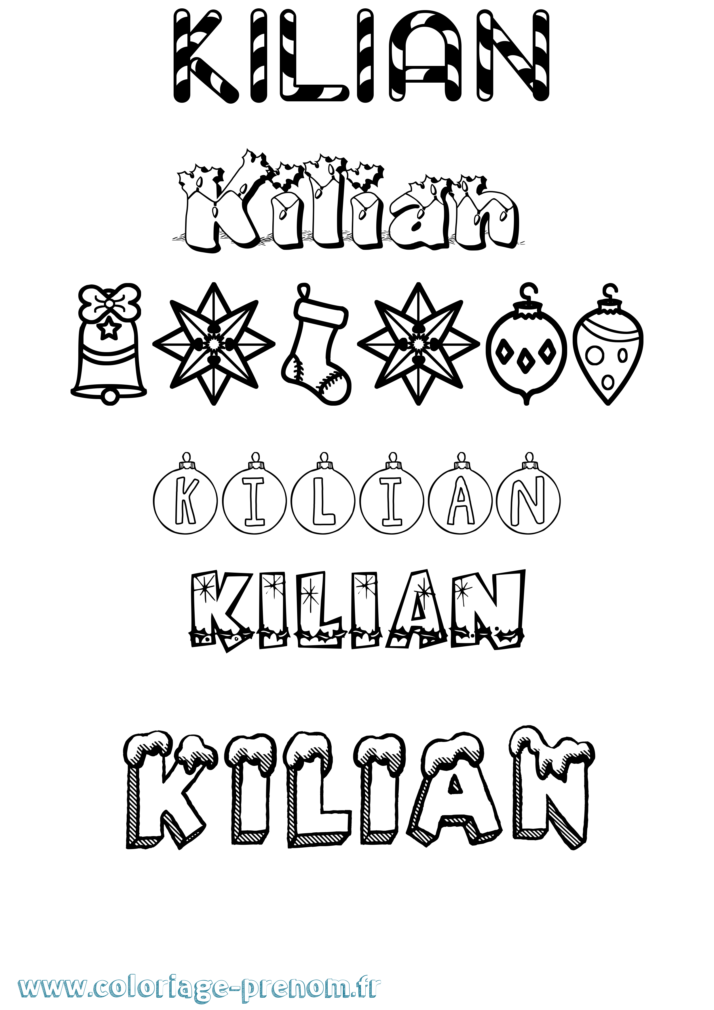 Coloriage Kilian Noël Coloriage prénom Kilian Noël