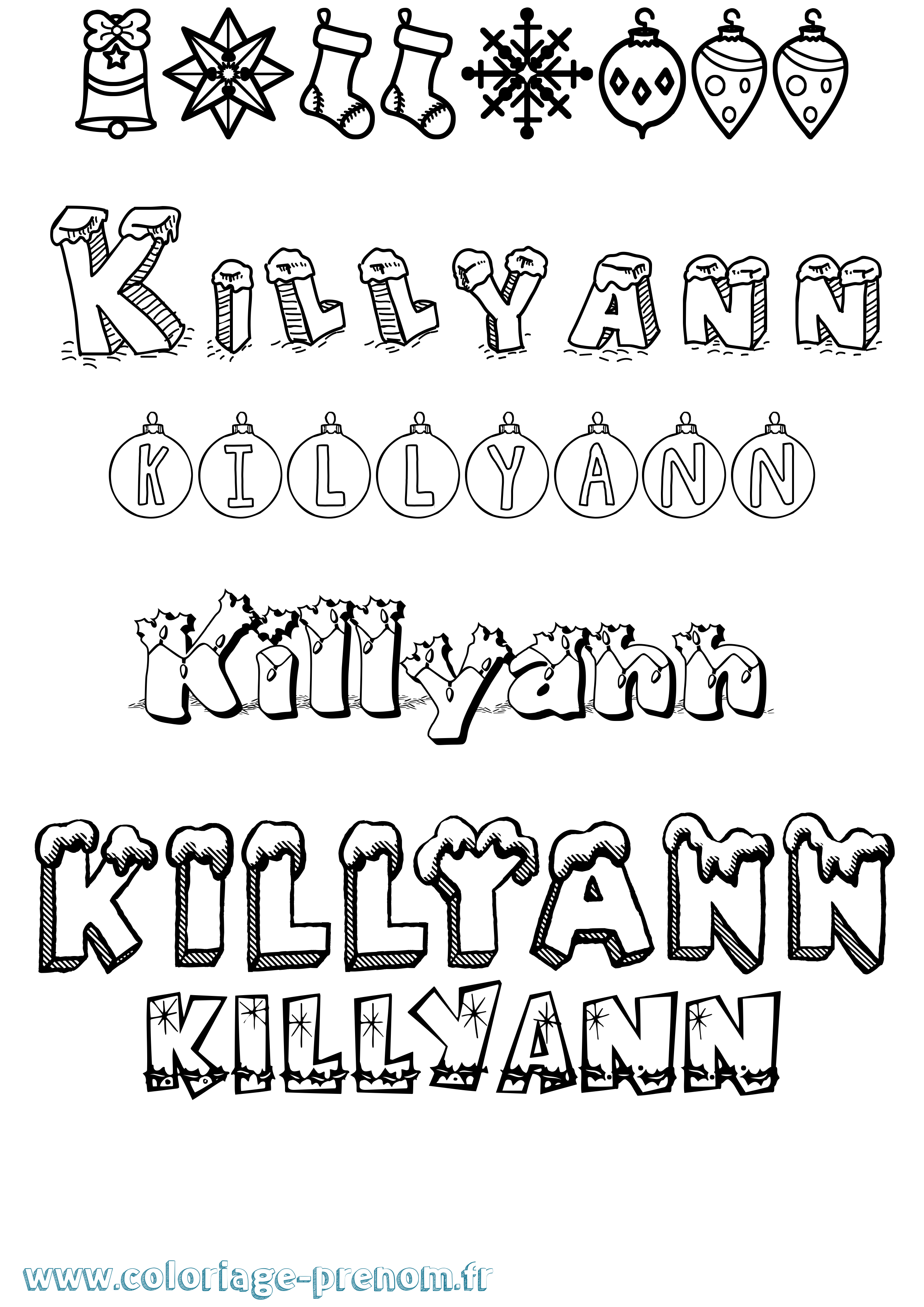 Coloriage Killyann Noël Coloriage prénom Killyann Noël
