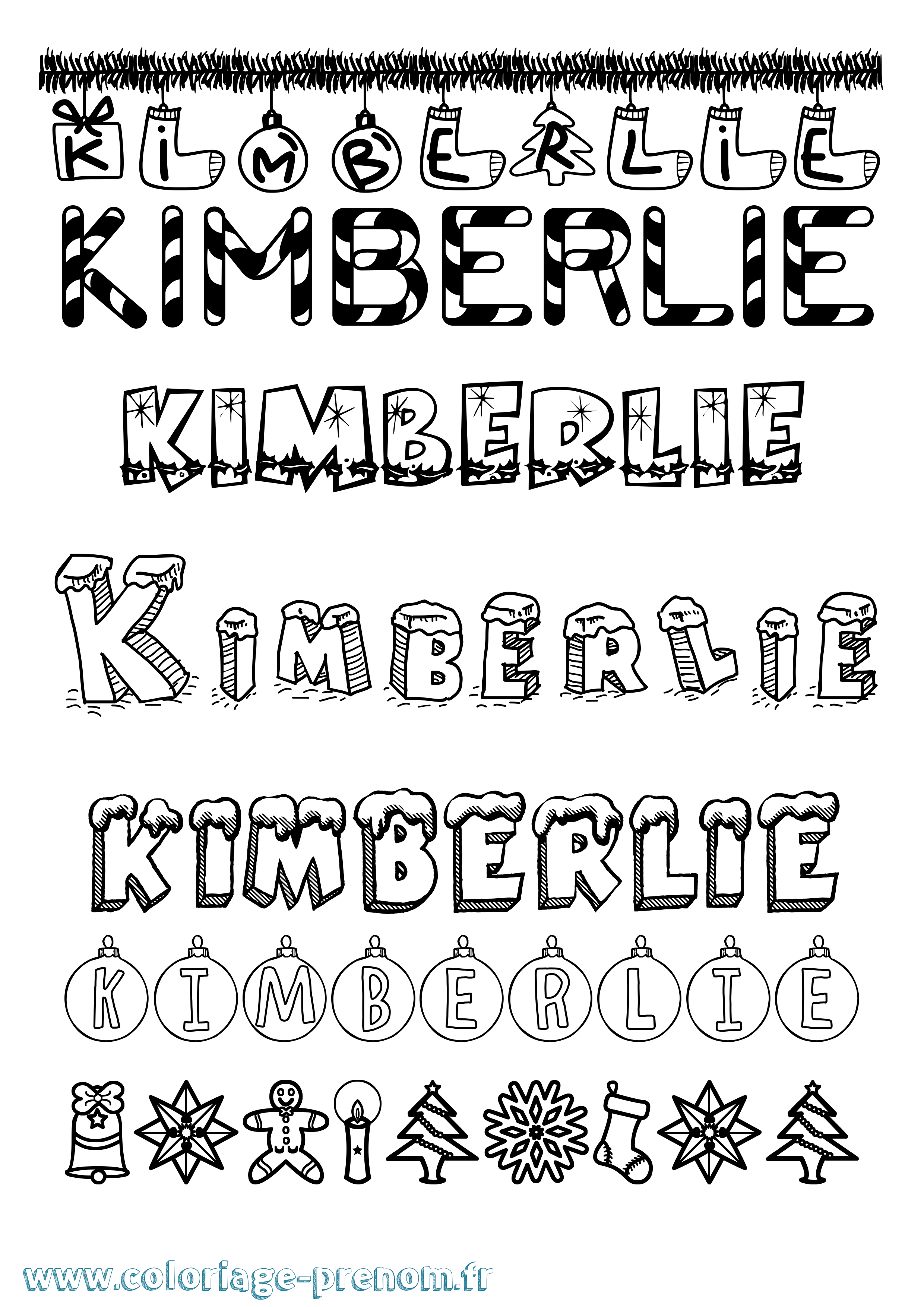 Coloriage Kimberlie Noël Coloriage prénom Kimberlie Noël