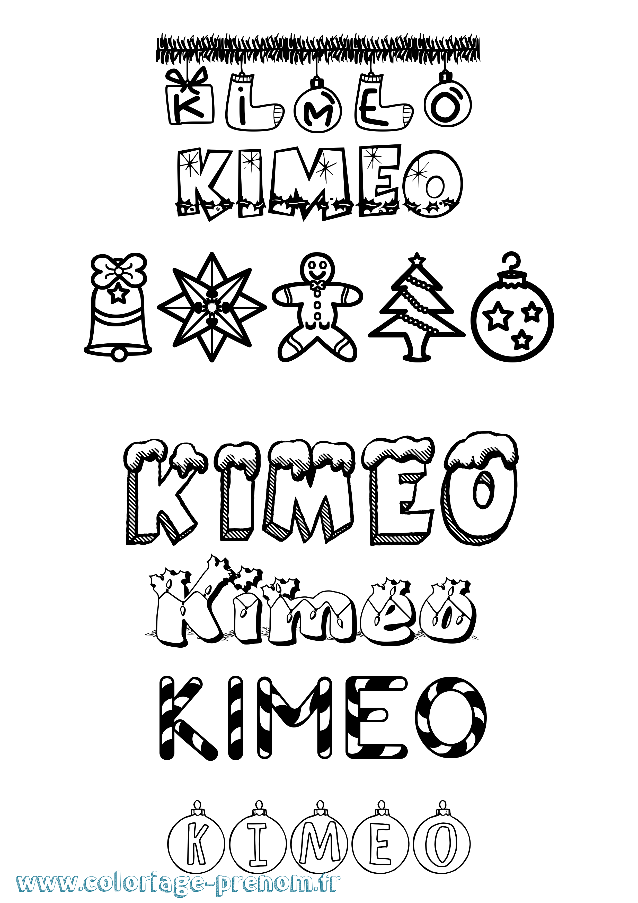 Coloriage Kimeo Noël Coloriage prénom Kimeo Noël