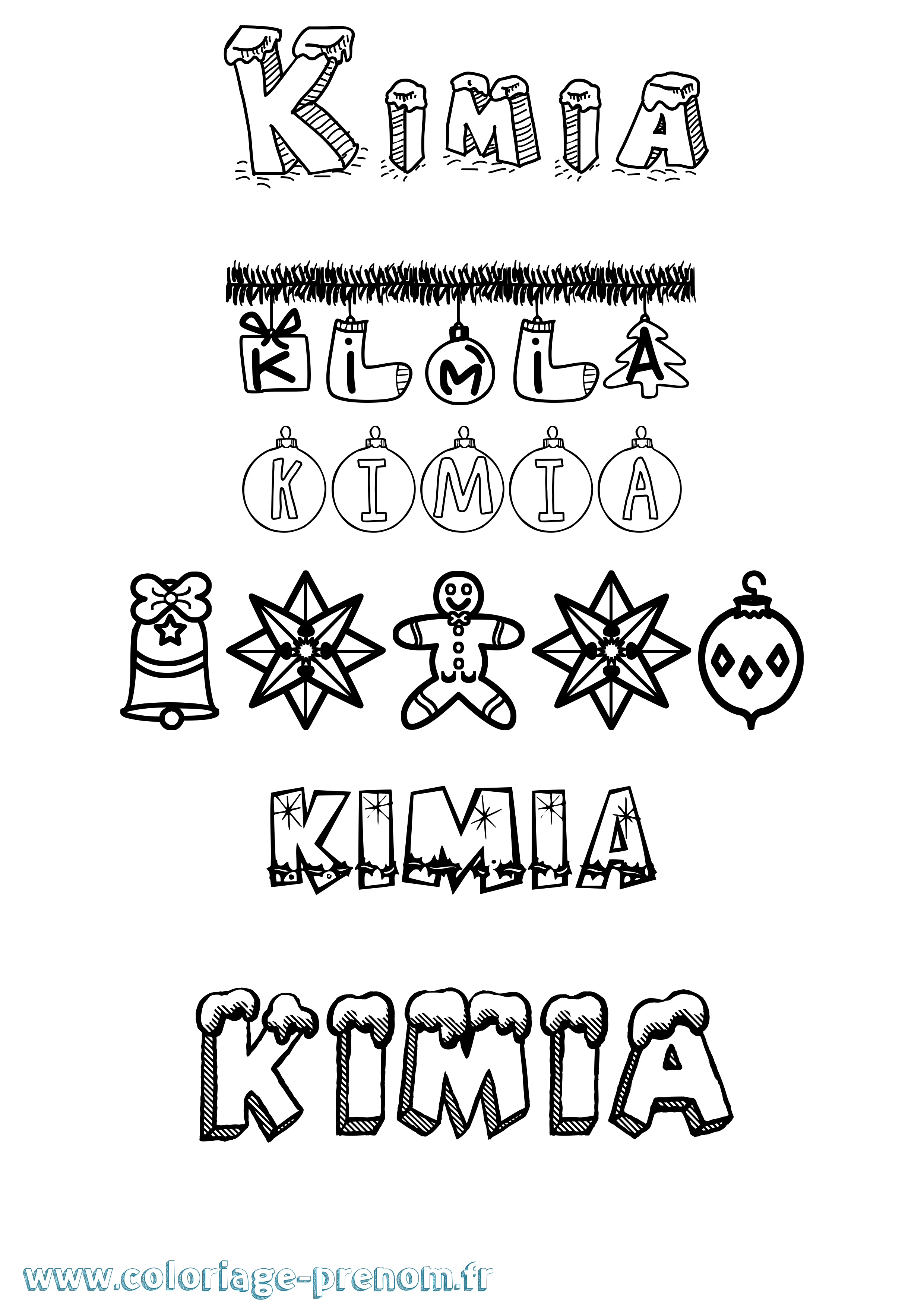 Coloriage Kimia Noël Coloriage prénom Kimia Noël