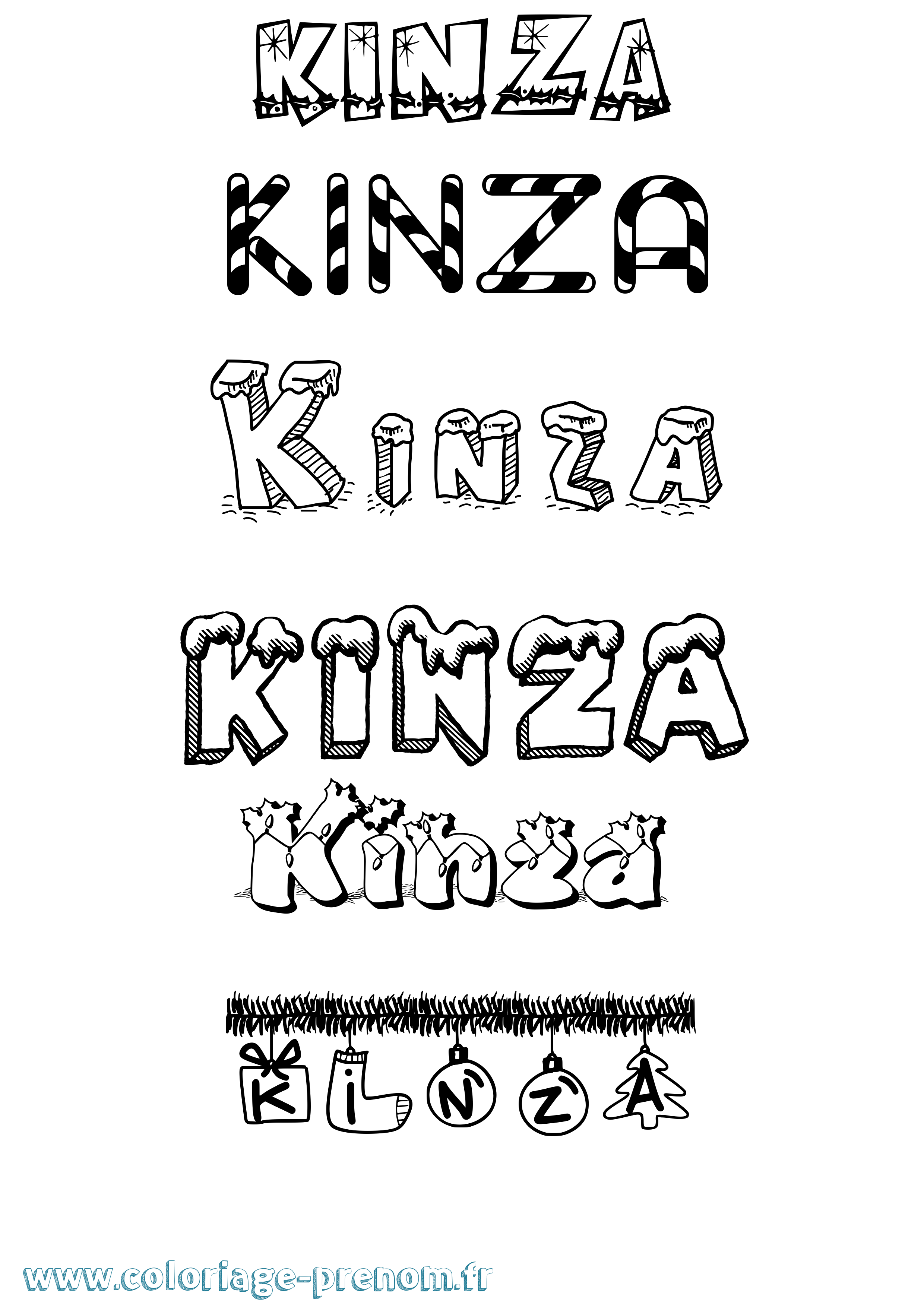 Coloriage Kinza Noël Coloriage prénom Kinza Noël
