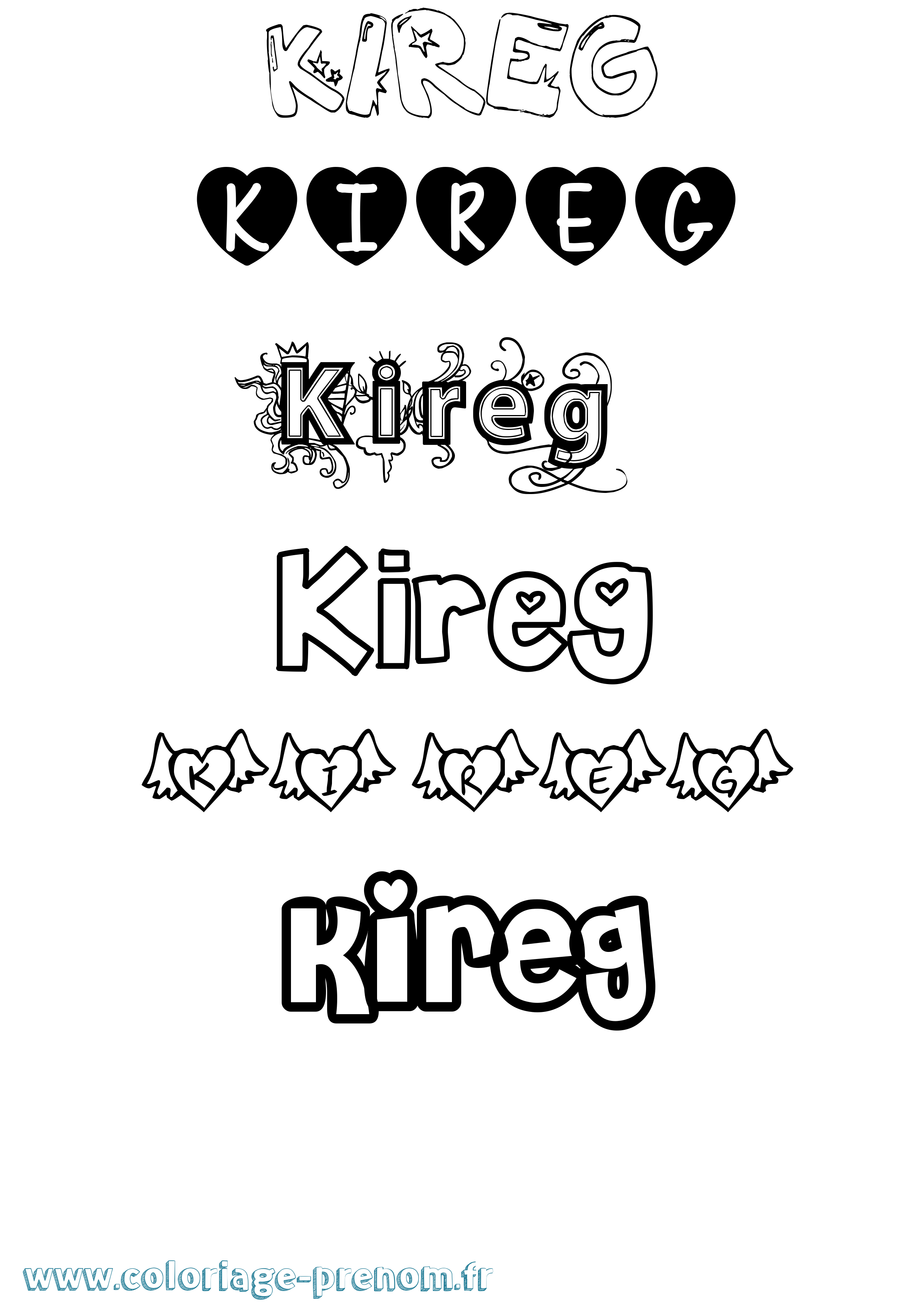 Coloriage Kireg Girly Coloriage prénom Kireg Girly