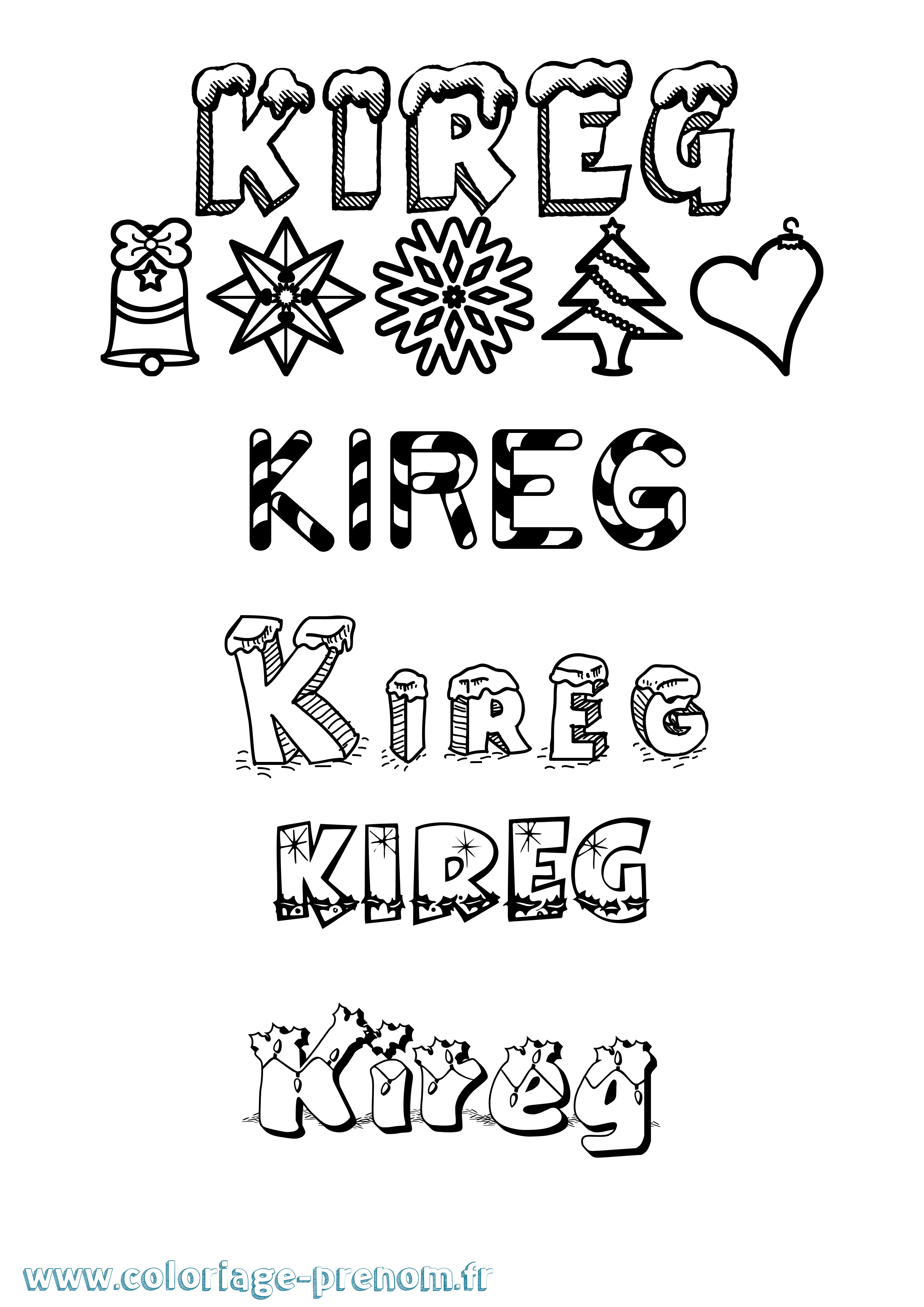 Coloriage Kireg Noël Coloriage prénom Kireg Noël