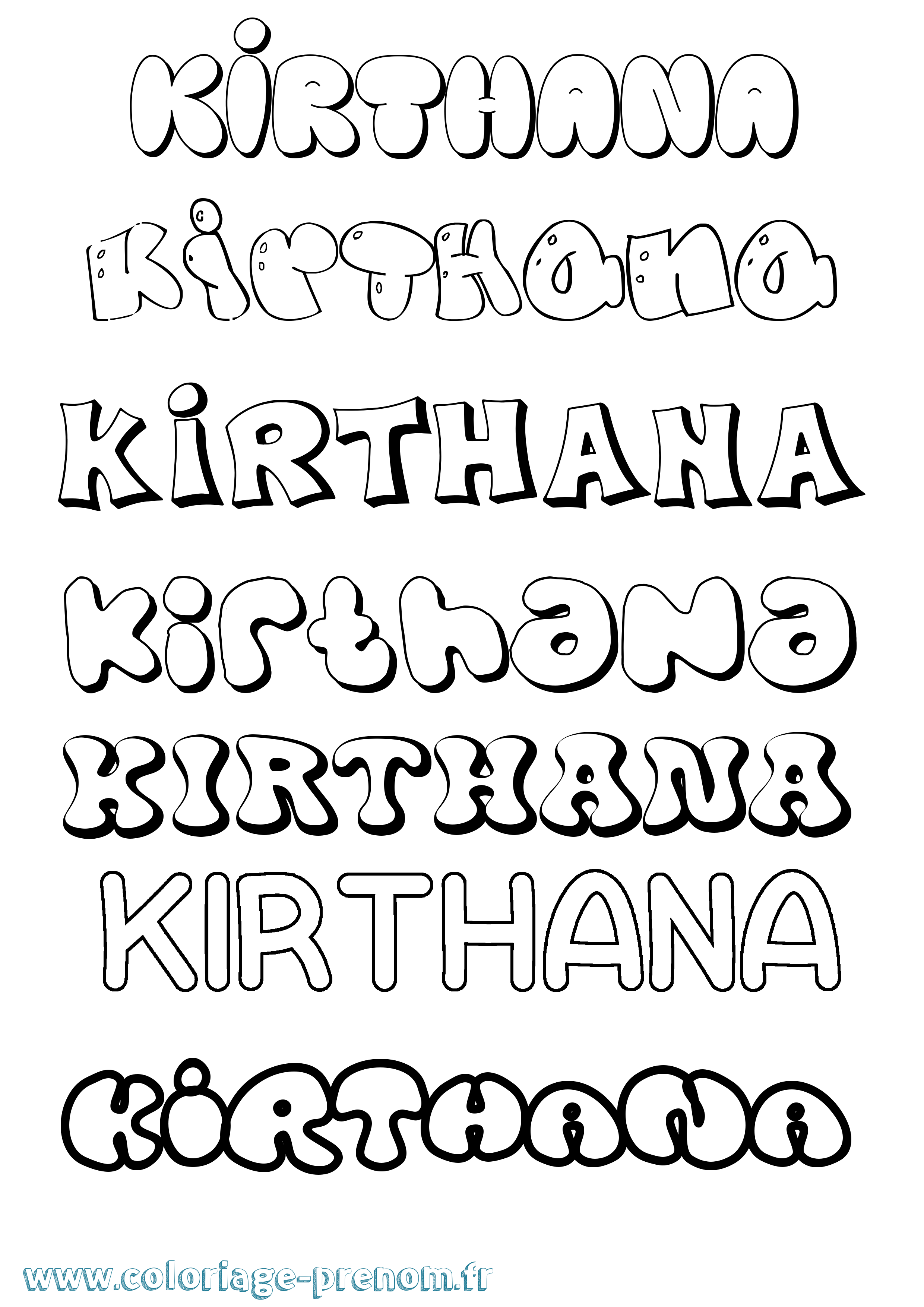 Coloriage Kirthana Bubble Coloriage prénom Kirthana Bubble