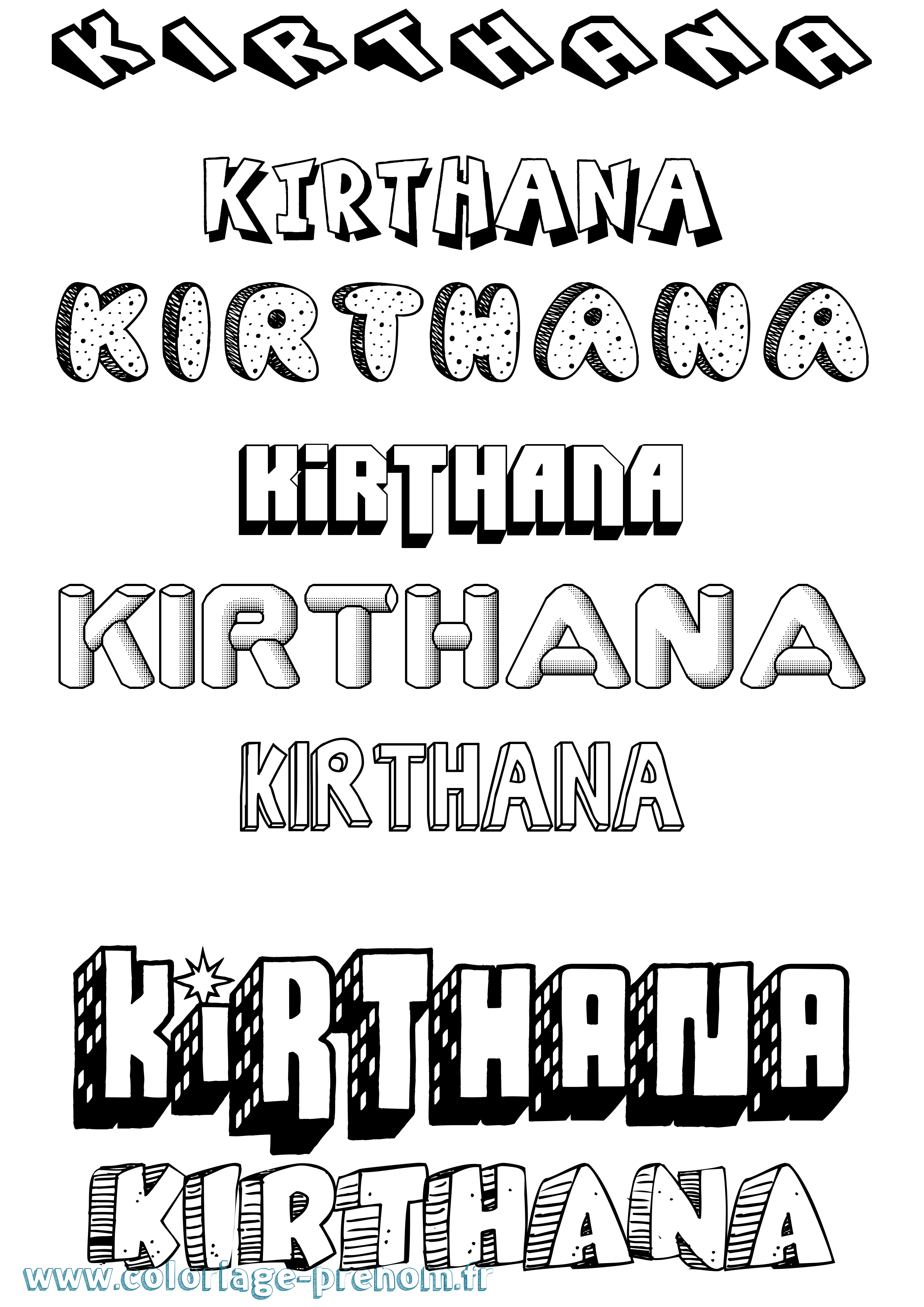 Coloriage Kirthana Effet 3D Coloriage prénom Kirthana Effet 3D