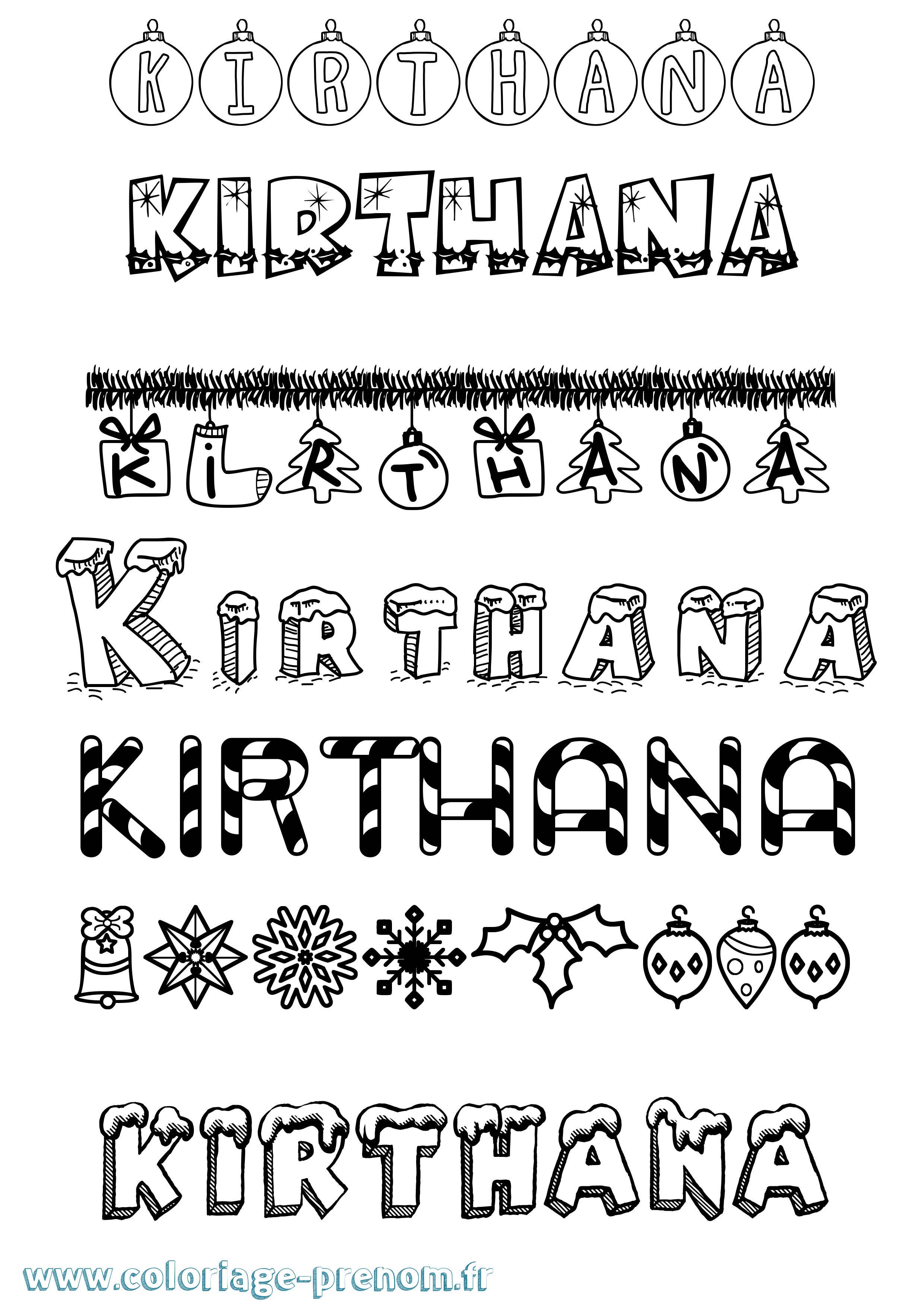 Coloriage Kirthana Noël Coloriage prénom Kirthana Noël