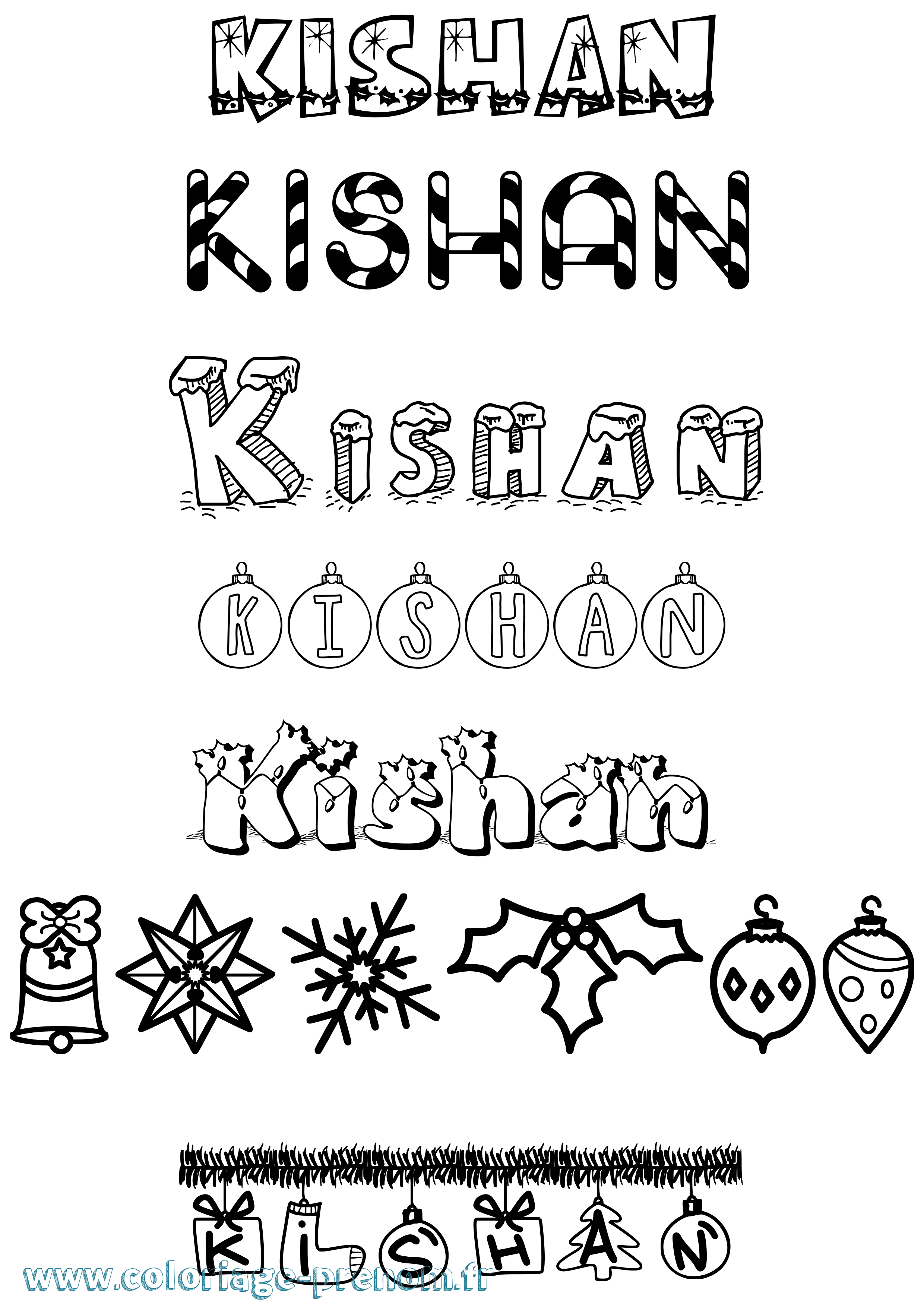 Coloriage Kishan Noël Coloriage prénom Kishan Noël
