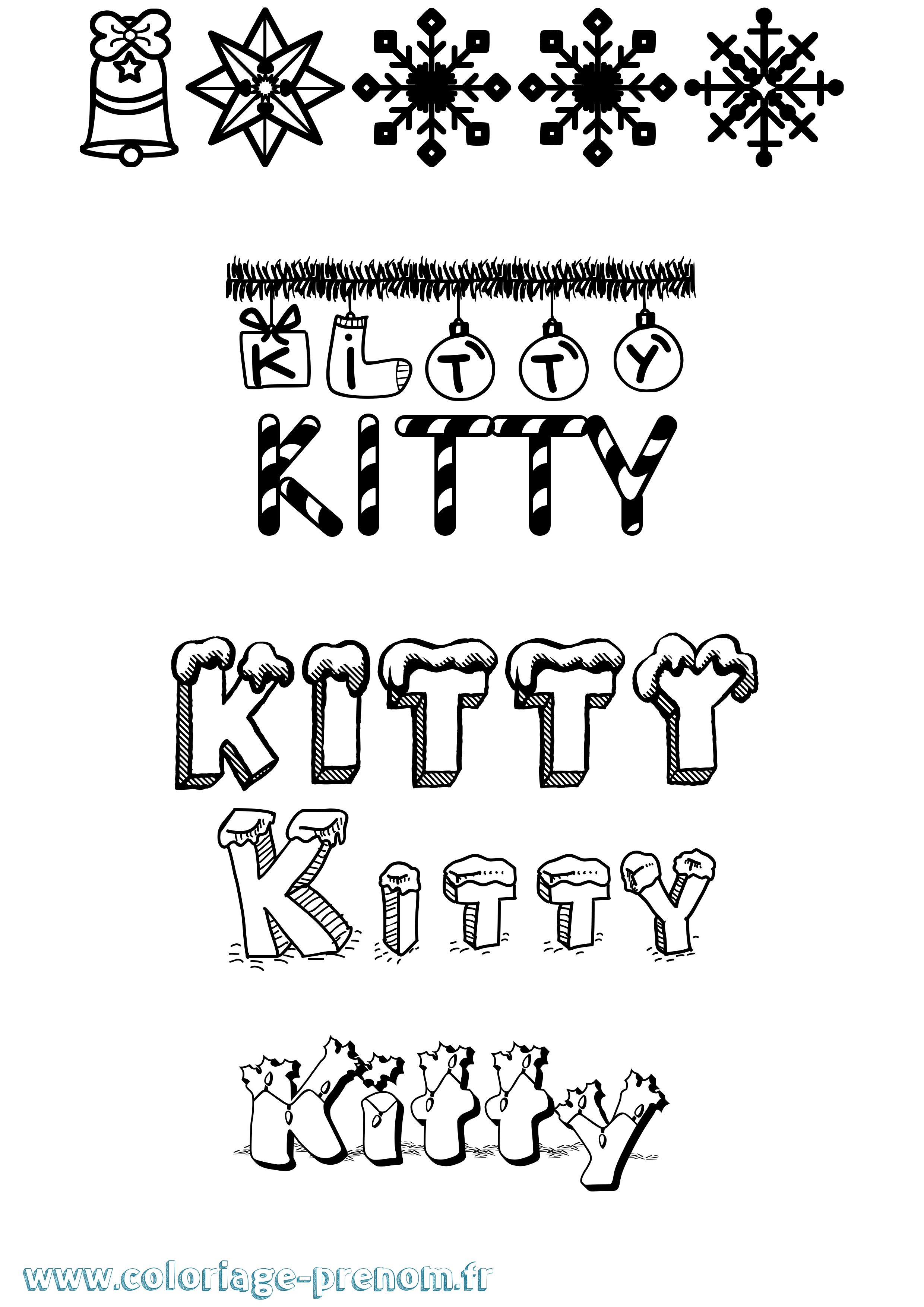 Coloriage Kitty Noël Coloriage prénom Kitty Noël