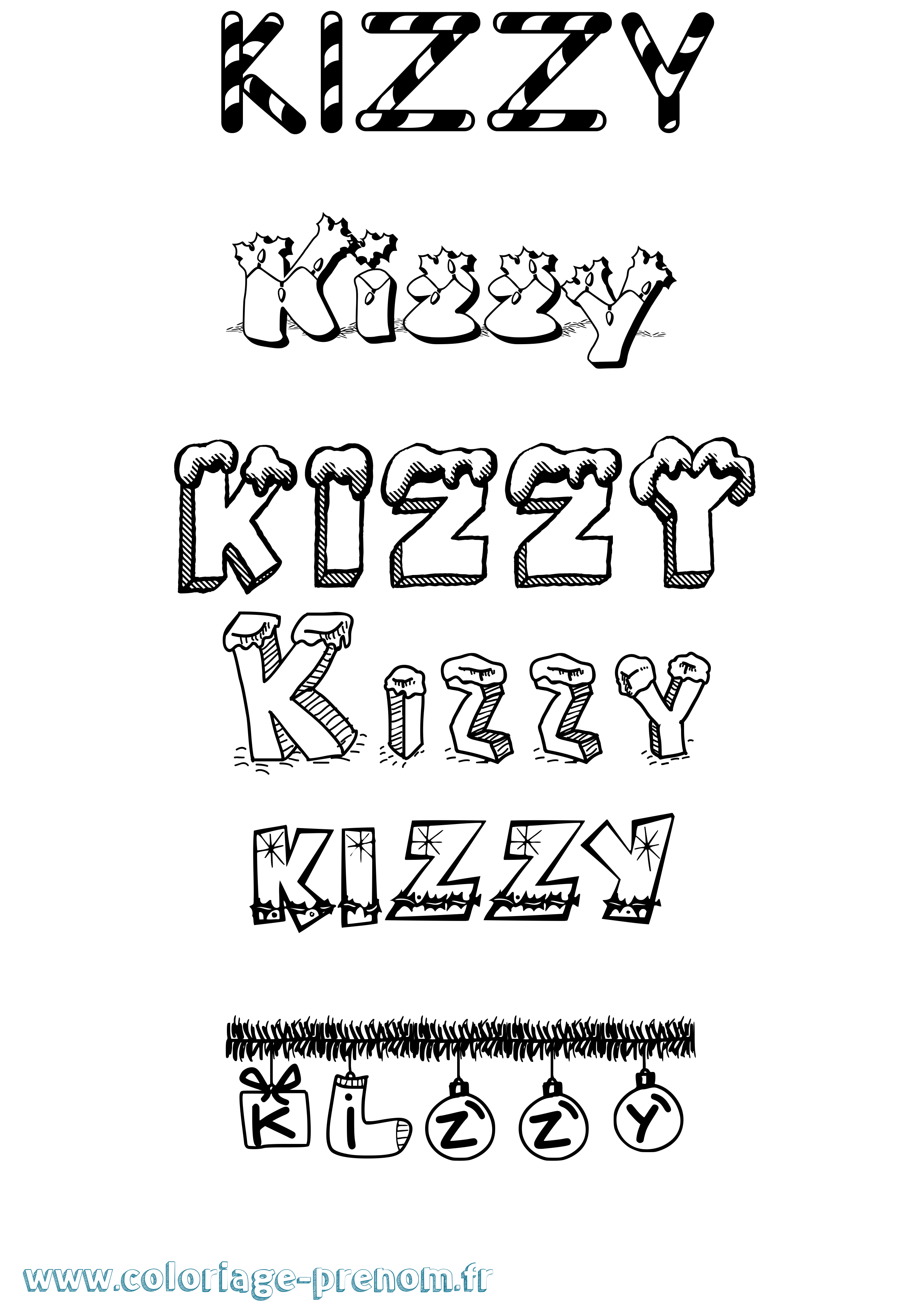 Coloriage Kizzy Noël Coloriage prénom Kizzy Noël