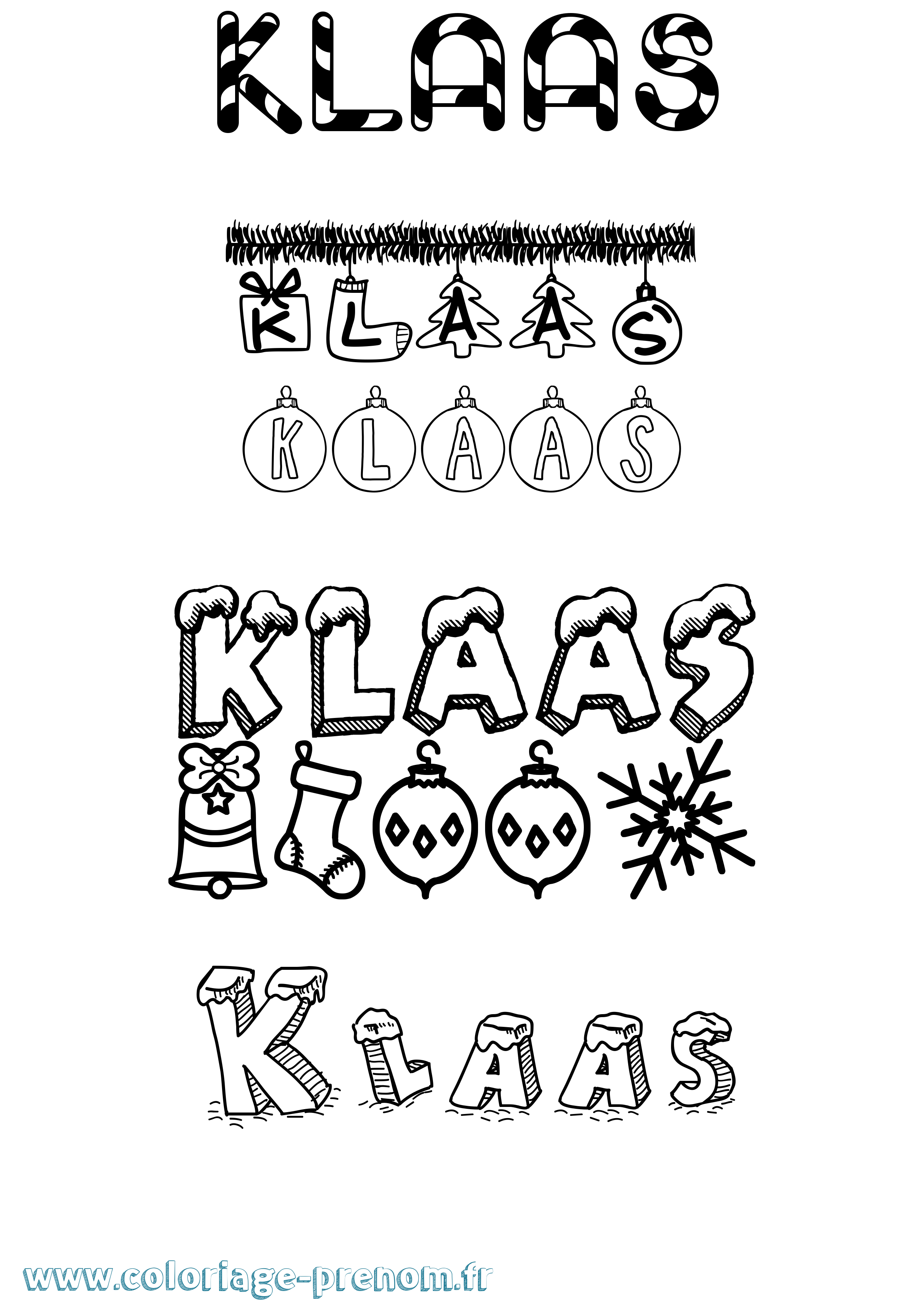 Coloriage Klaas Noël Coloriage prénom Klaas Noël