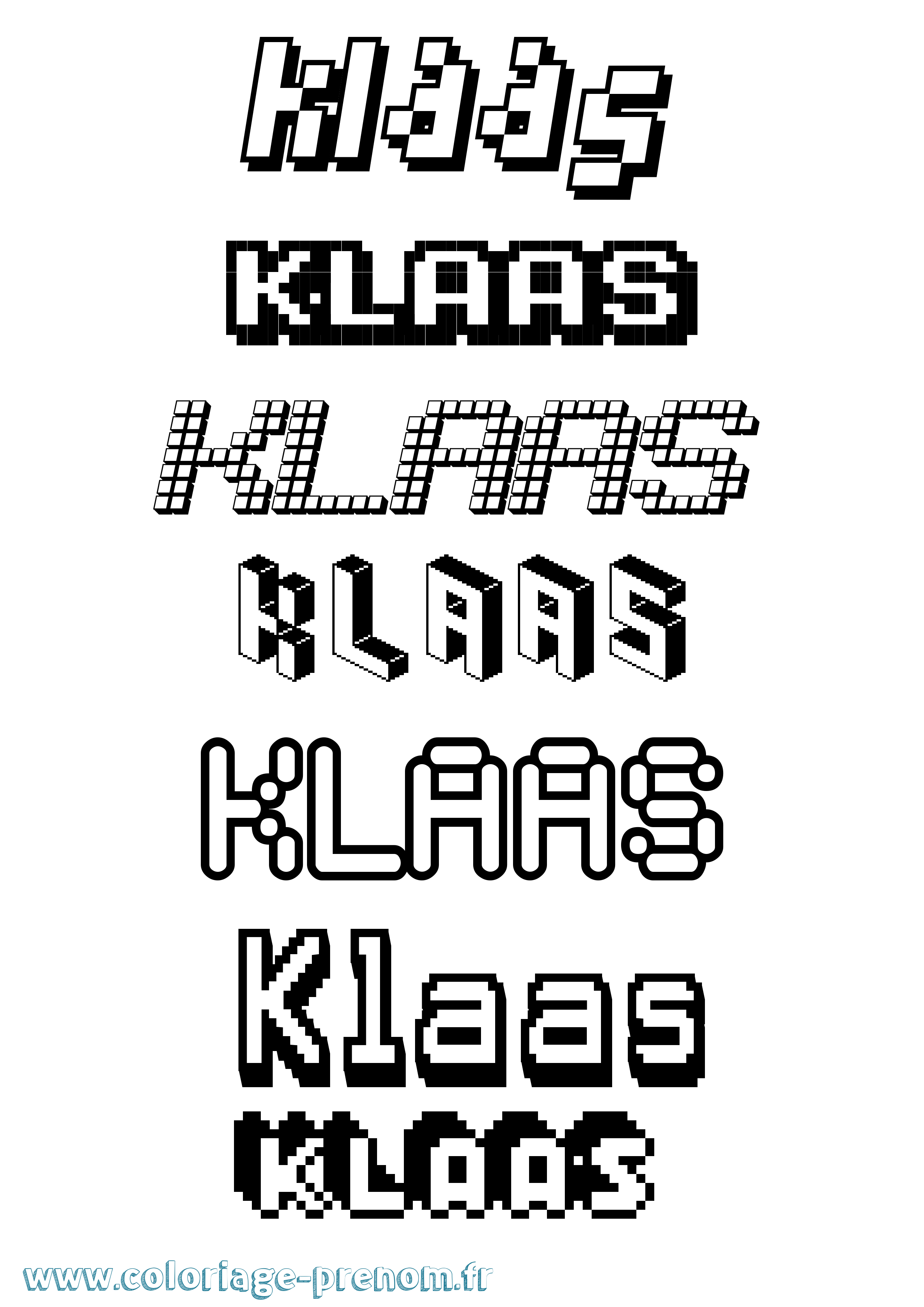Coloriage Klaas Pixel Coloriage prénom Klaas Pixel