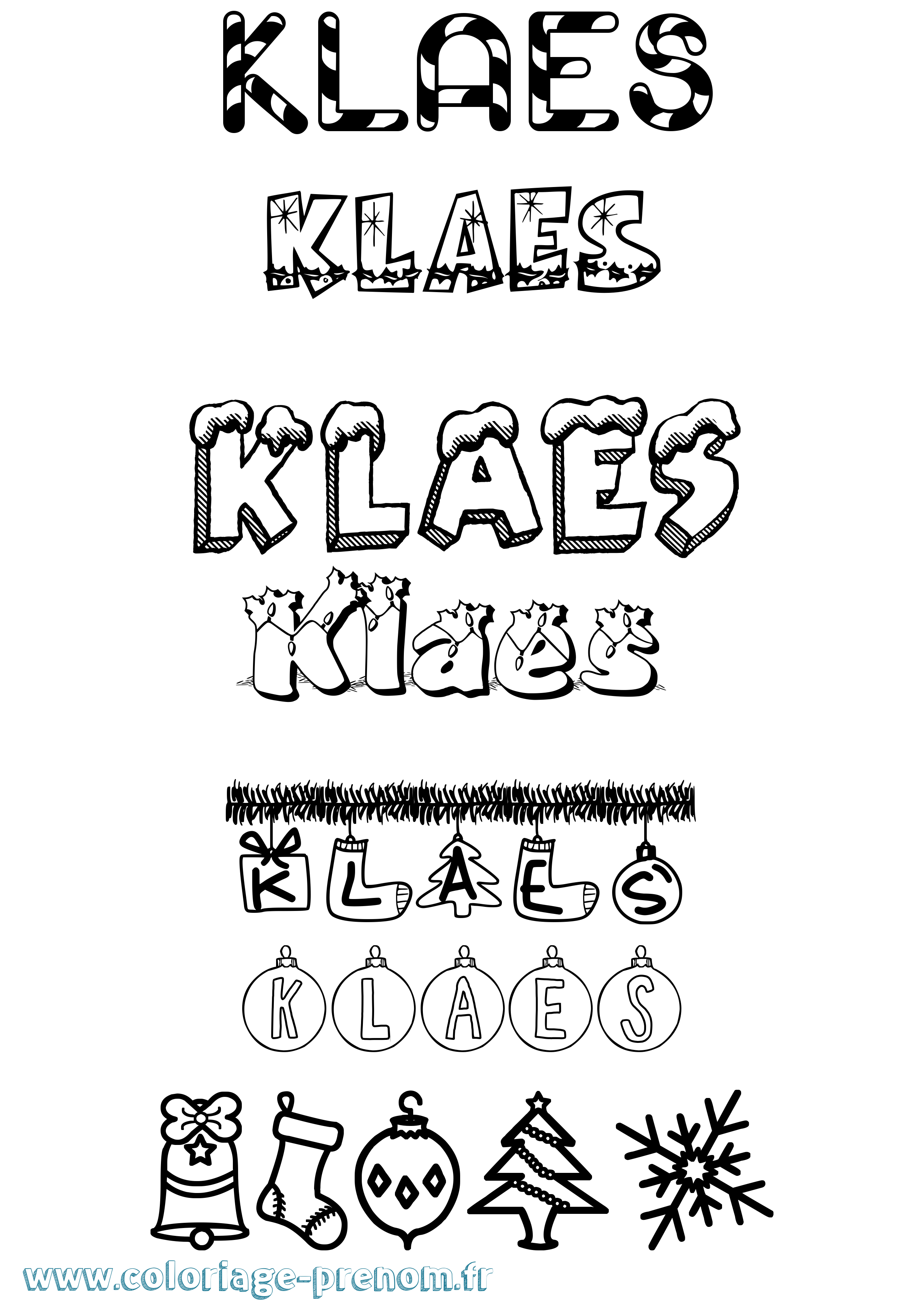 Coloriage Klaes Noël Coloriage prénom Klaes Noël