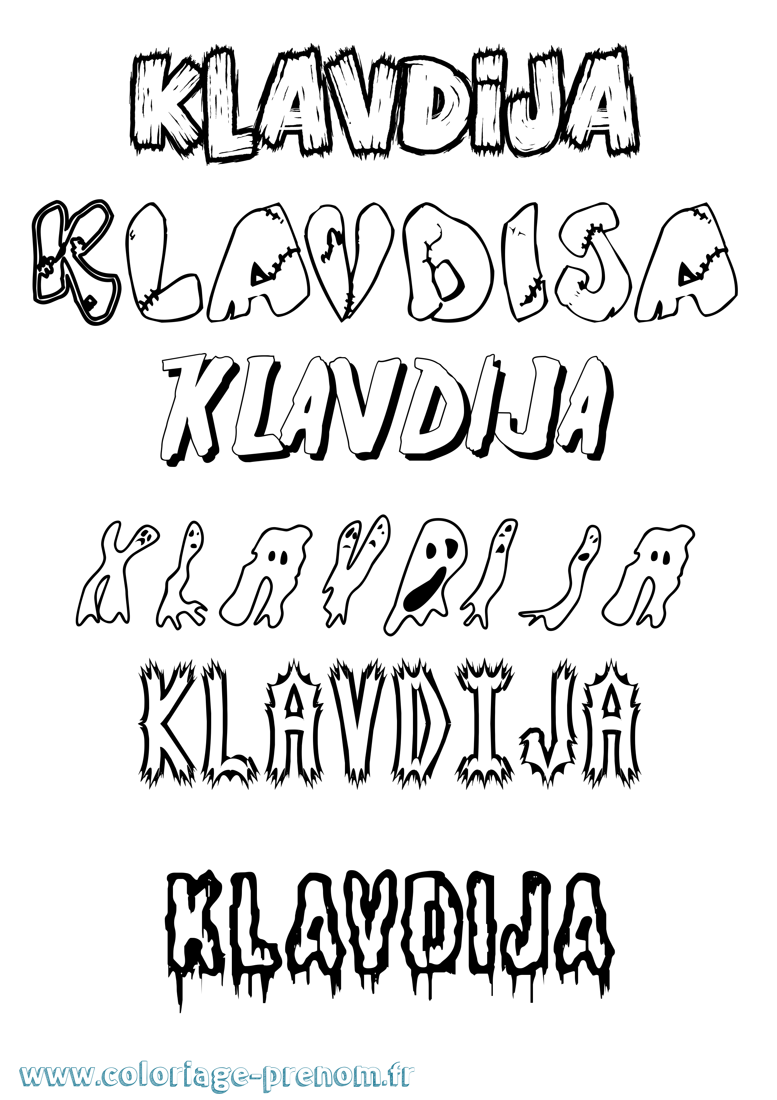 Coloriage Klavdija Frisson Coloriage prénom Klavdija Frisson