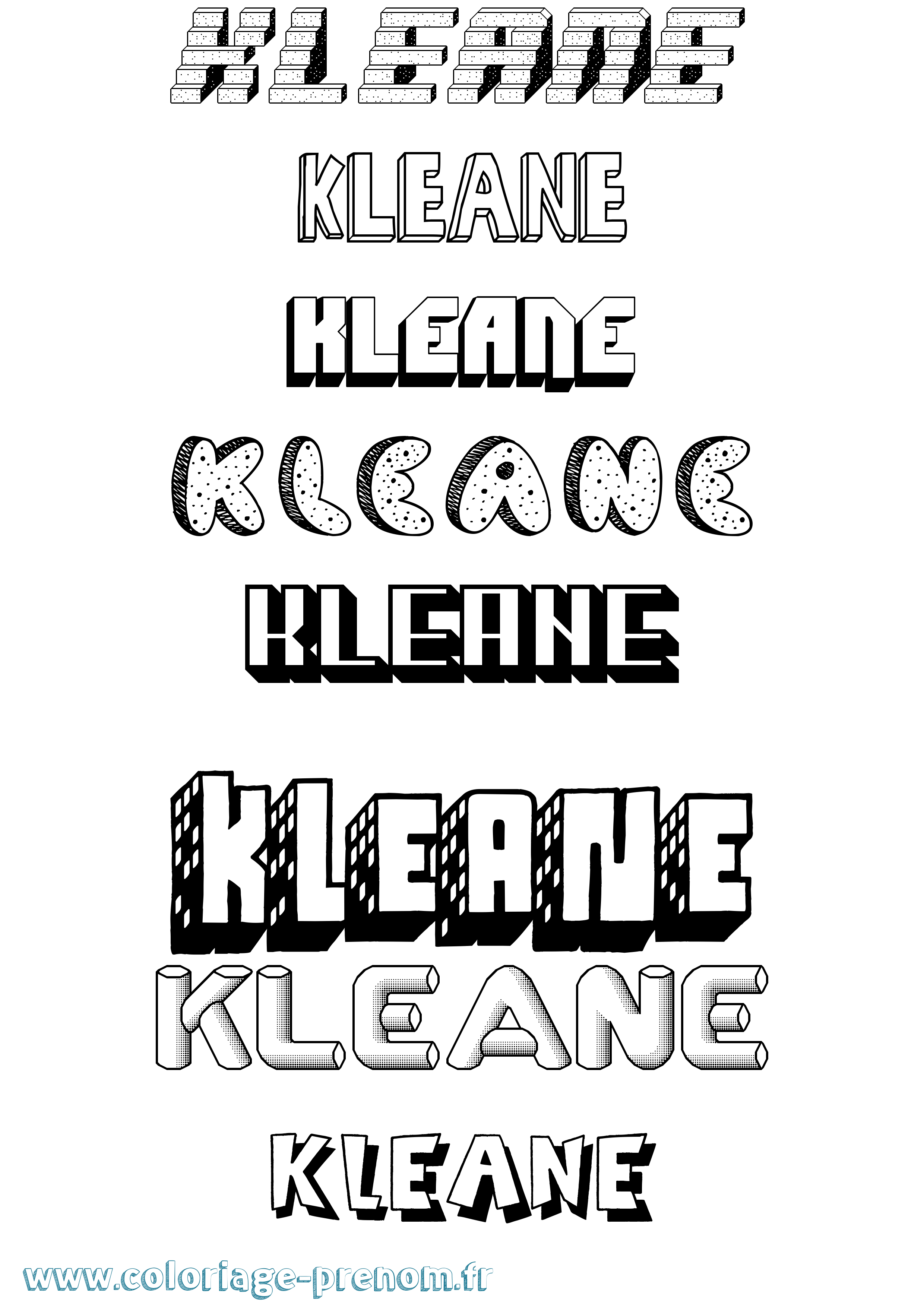 Coloriage Kleane Effet 3D Coloriage prénom Kleane Effet 3D