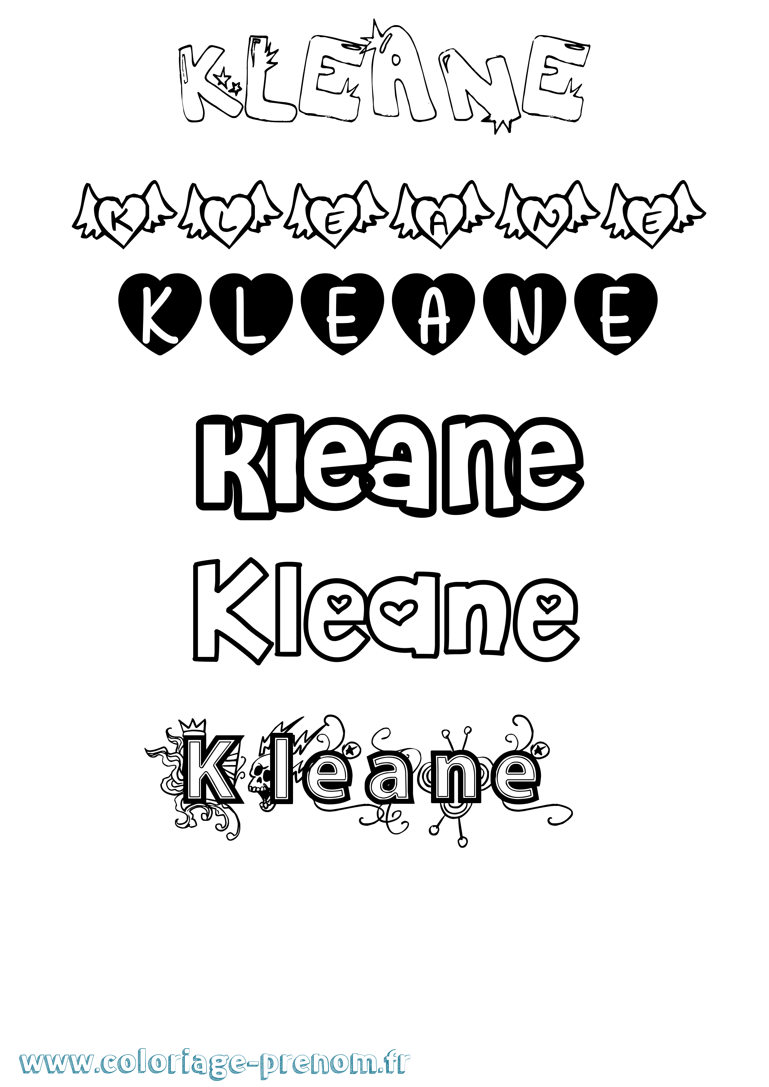 Coloriage Kleane Girly Coloriage prénom Kleane Girly