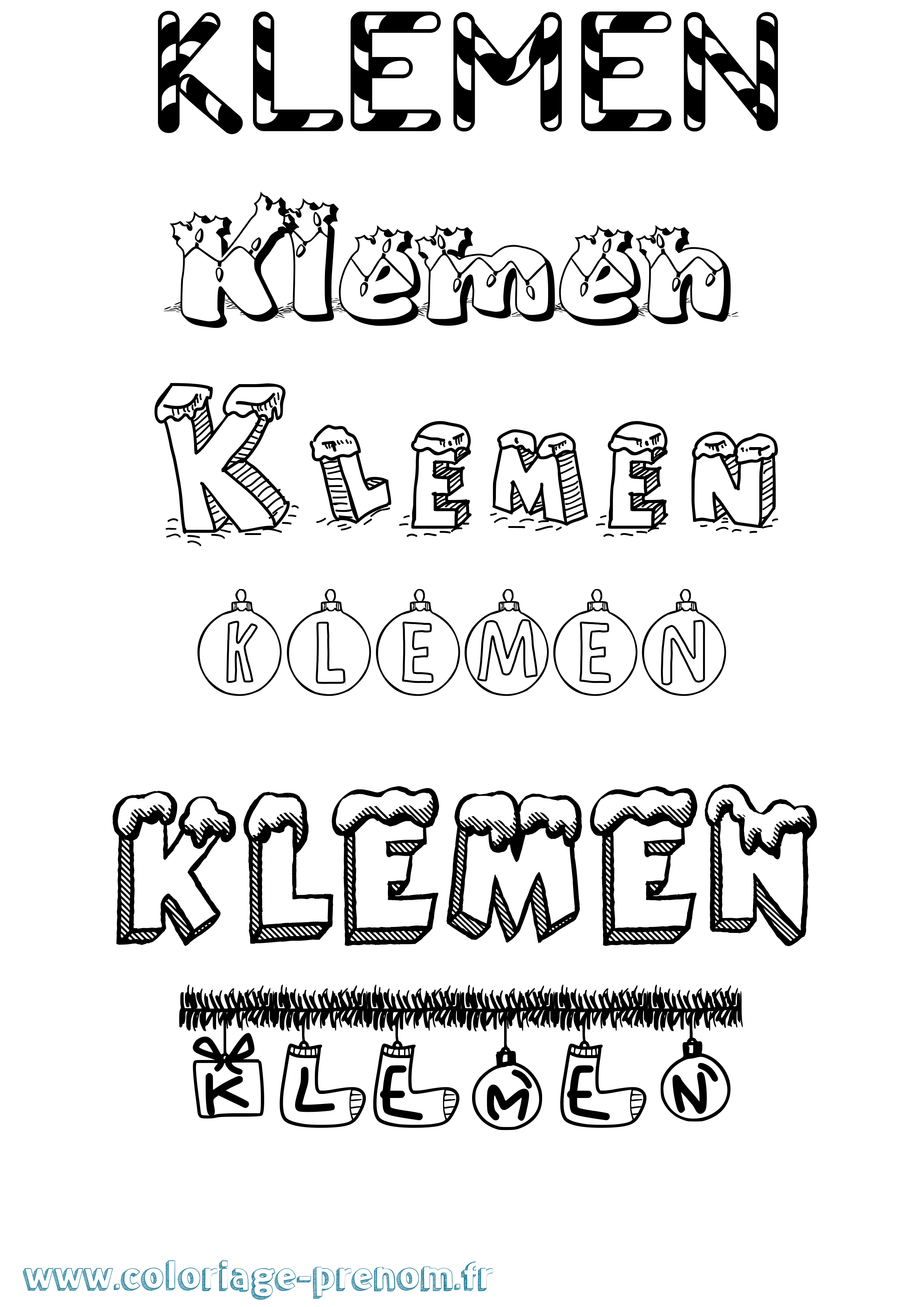 Coloriage Klemen Noël Coloriage prénom Klemen Noël