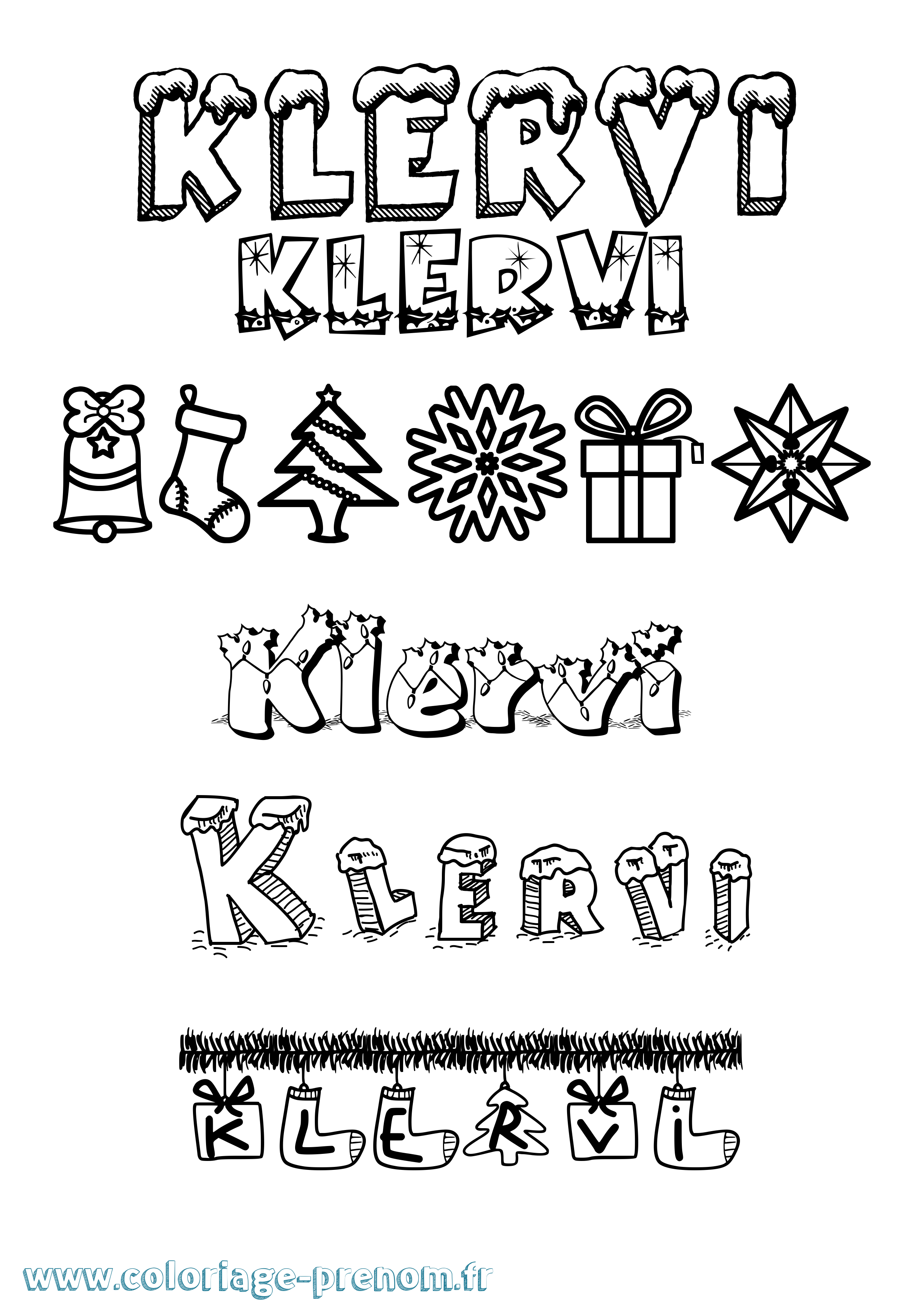 Coloriage Klervi Noël Coloriage prénom Klervi Noël