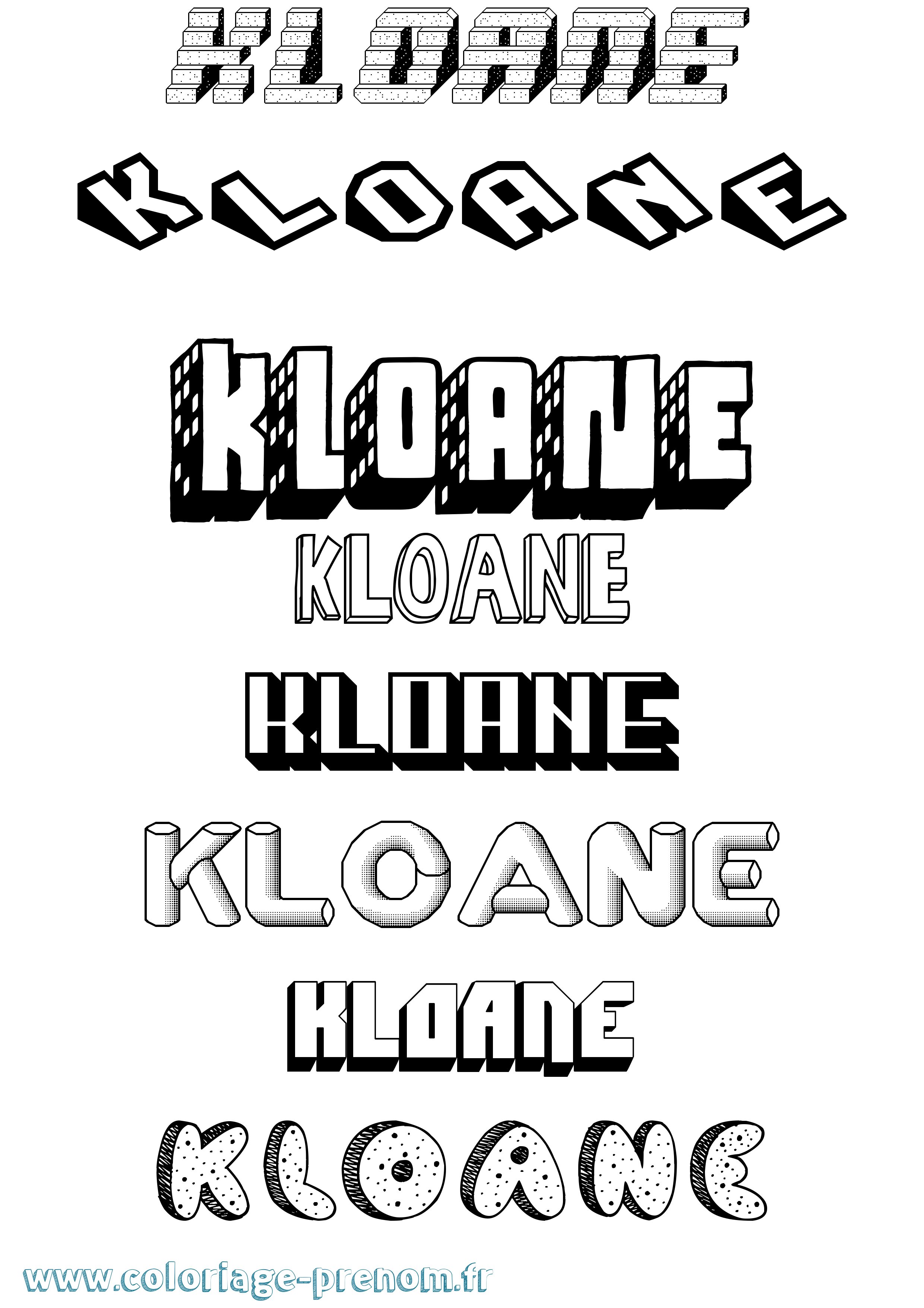 Coloriage Kloane Effet 3D Coloriage prénom Kloane Effet 3D