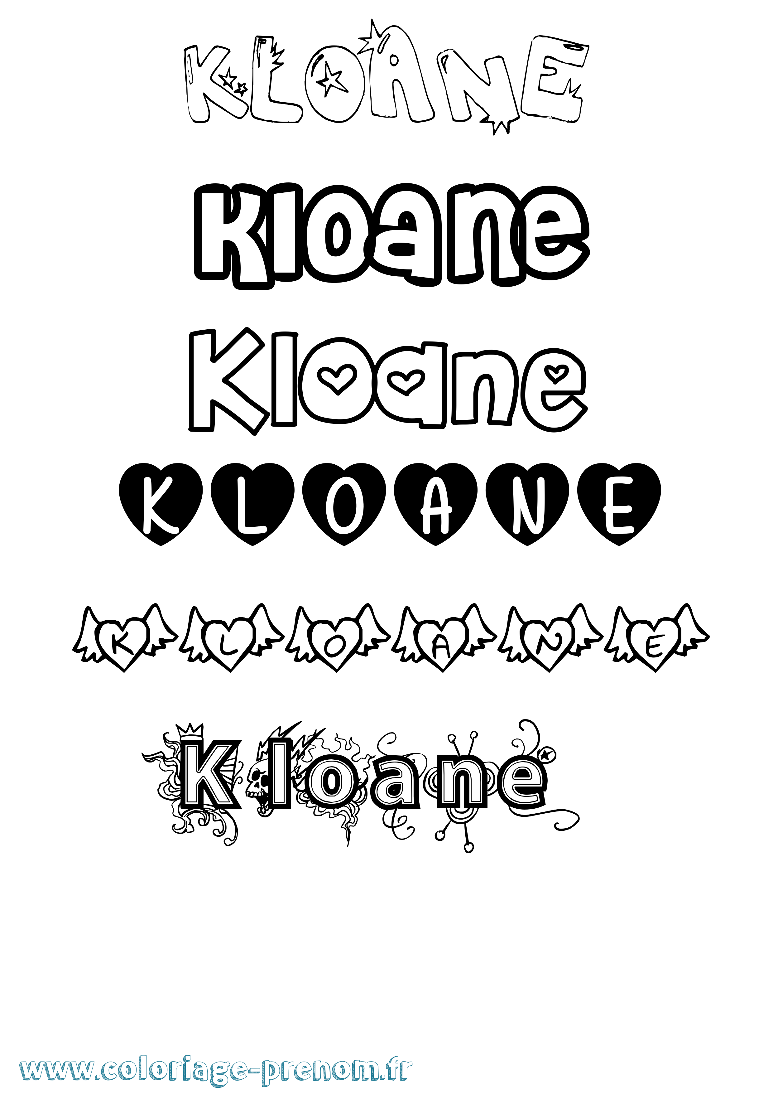 Coloriage Kloane Girly Coloriage prénom Kloane Girly