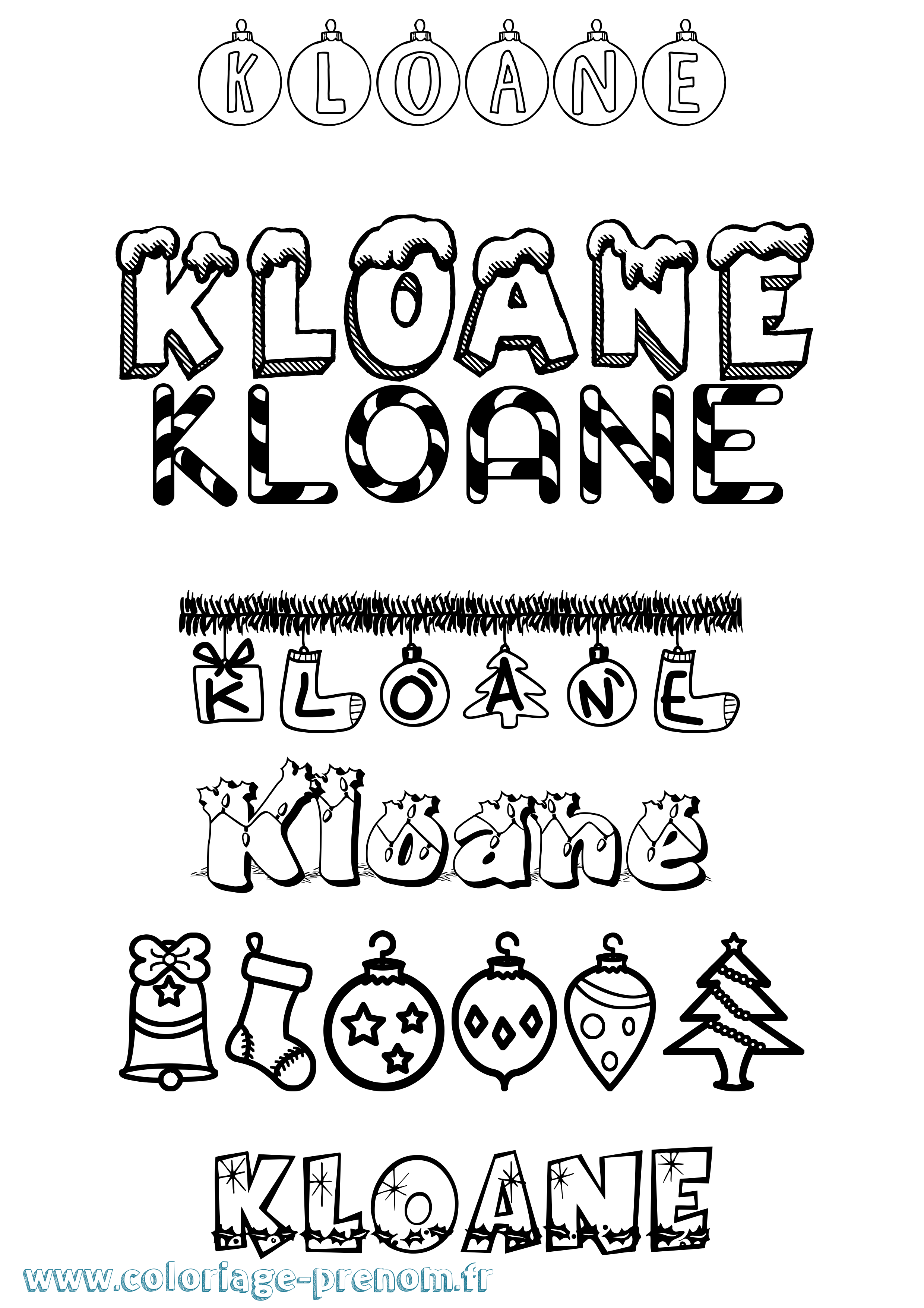 Coloriage Kloane Noël Coloriage prénom Kloane Noël