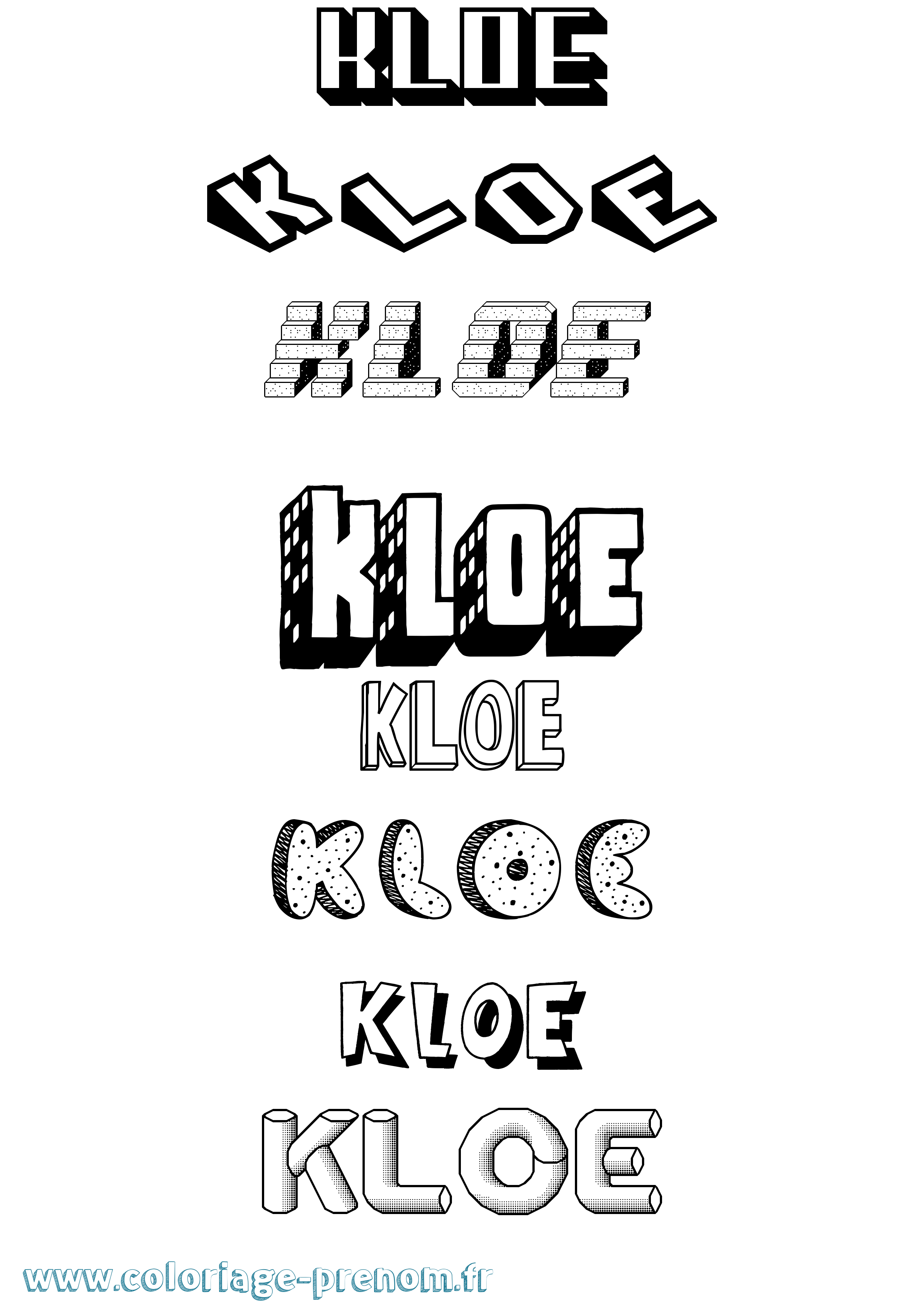 Coloriage Kloe Effet 3D Coloriage prénom Kloe Effet 3D