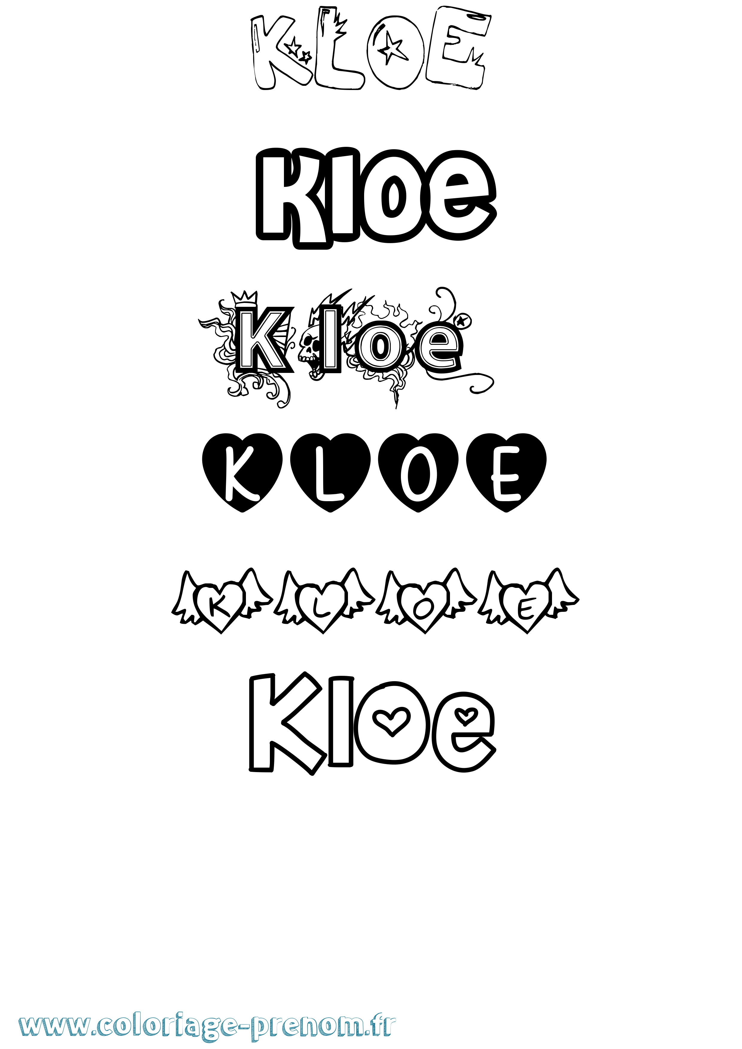 Coloriage Kloe Girly Coloriage prénom Kloe Girly