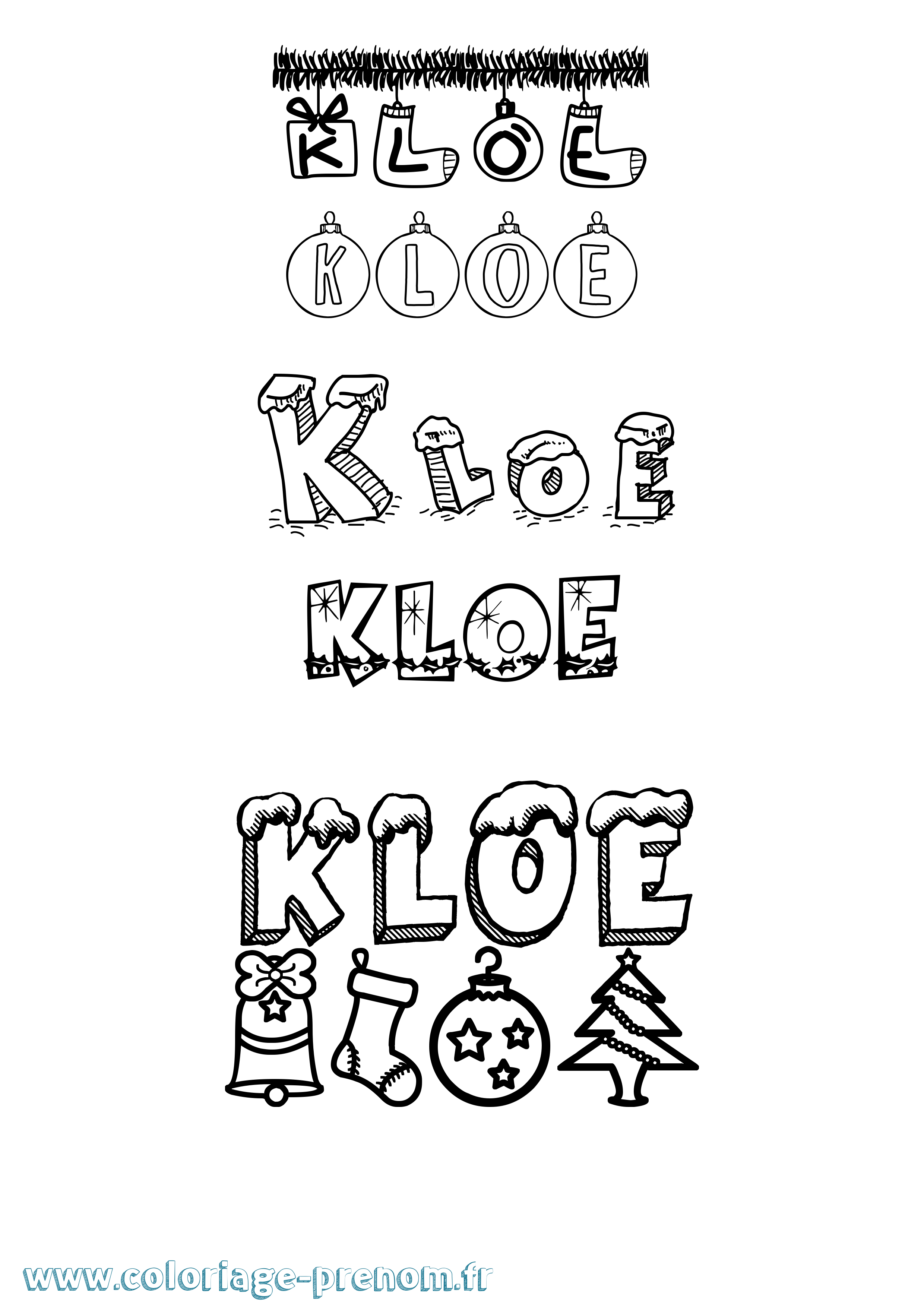 Coloriage Kloe Noël Coloriage prénom Kloe Noël