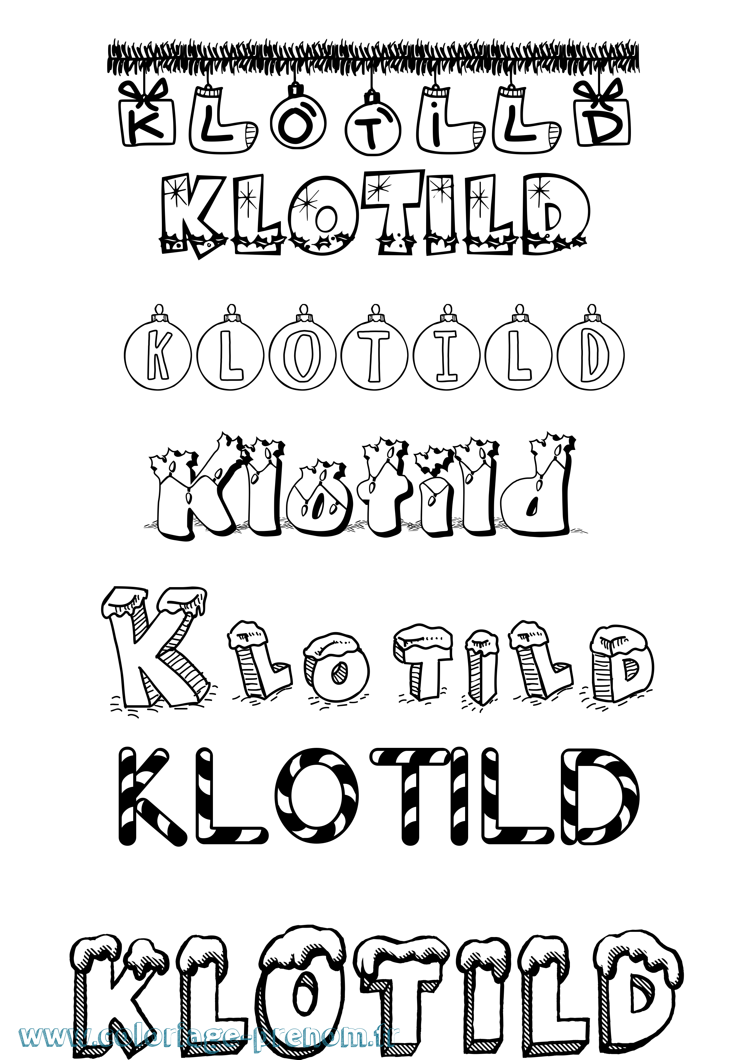 Coloriage Klotild Noël Coloriage prénom Klotild Noël