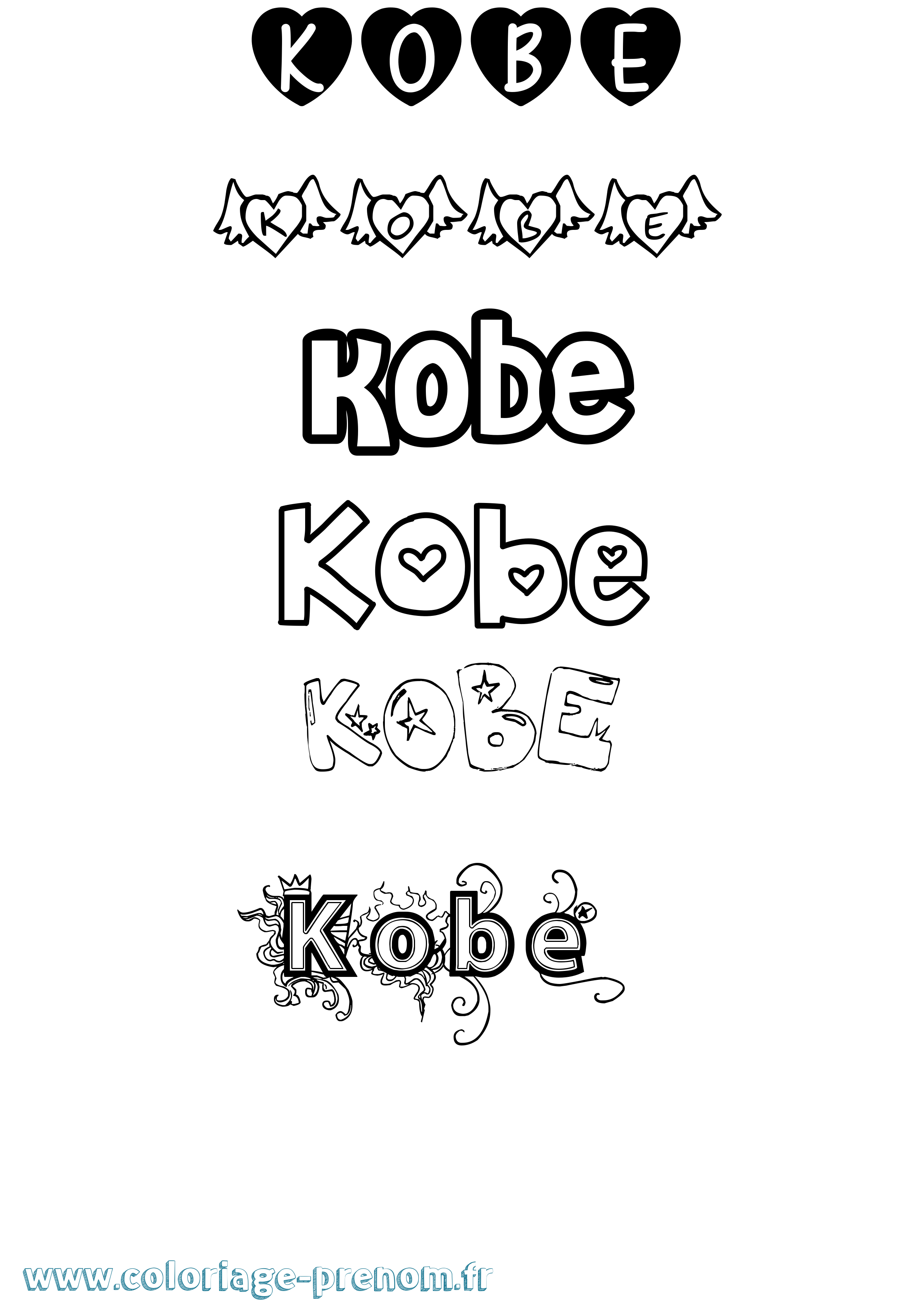 Coloriage Kobe Girly Coloriage prénom Kobe Girly