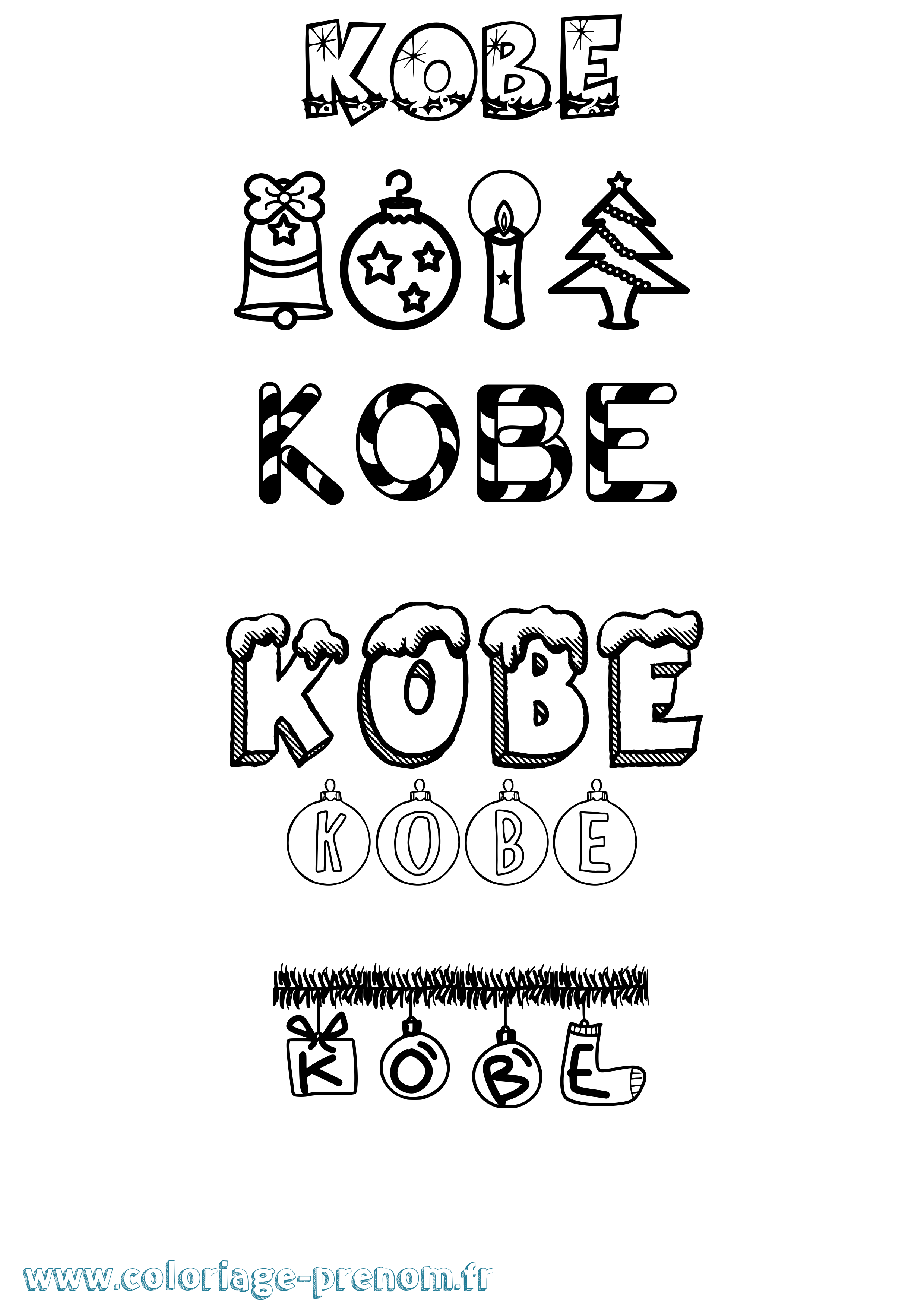 Coloriage Kobe Noël Coloriage prénom Kobe Noël