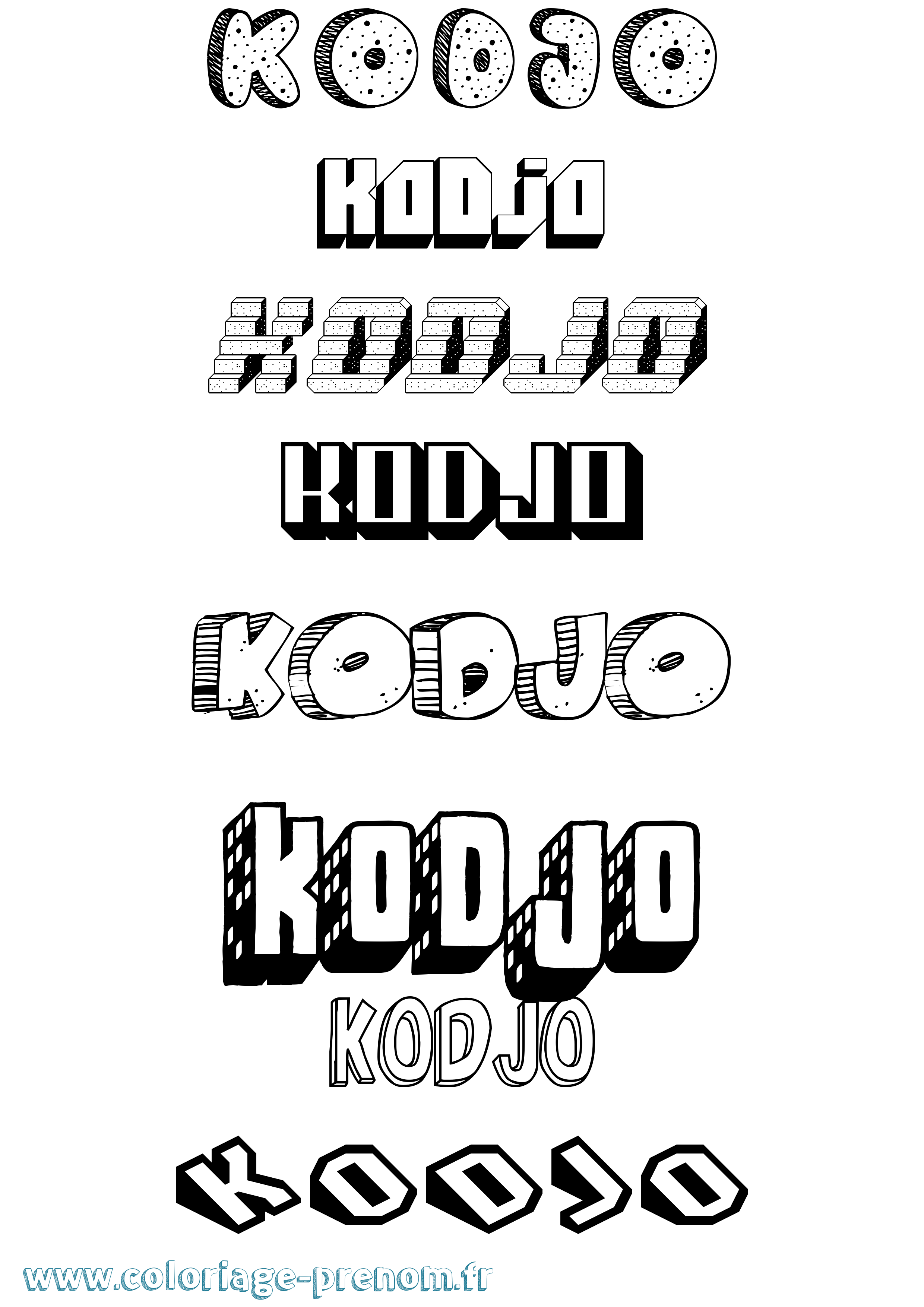 Coloriage Kodjo Effet 3D Coloriage prénom Kodjo Effet 3D